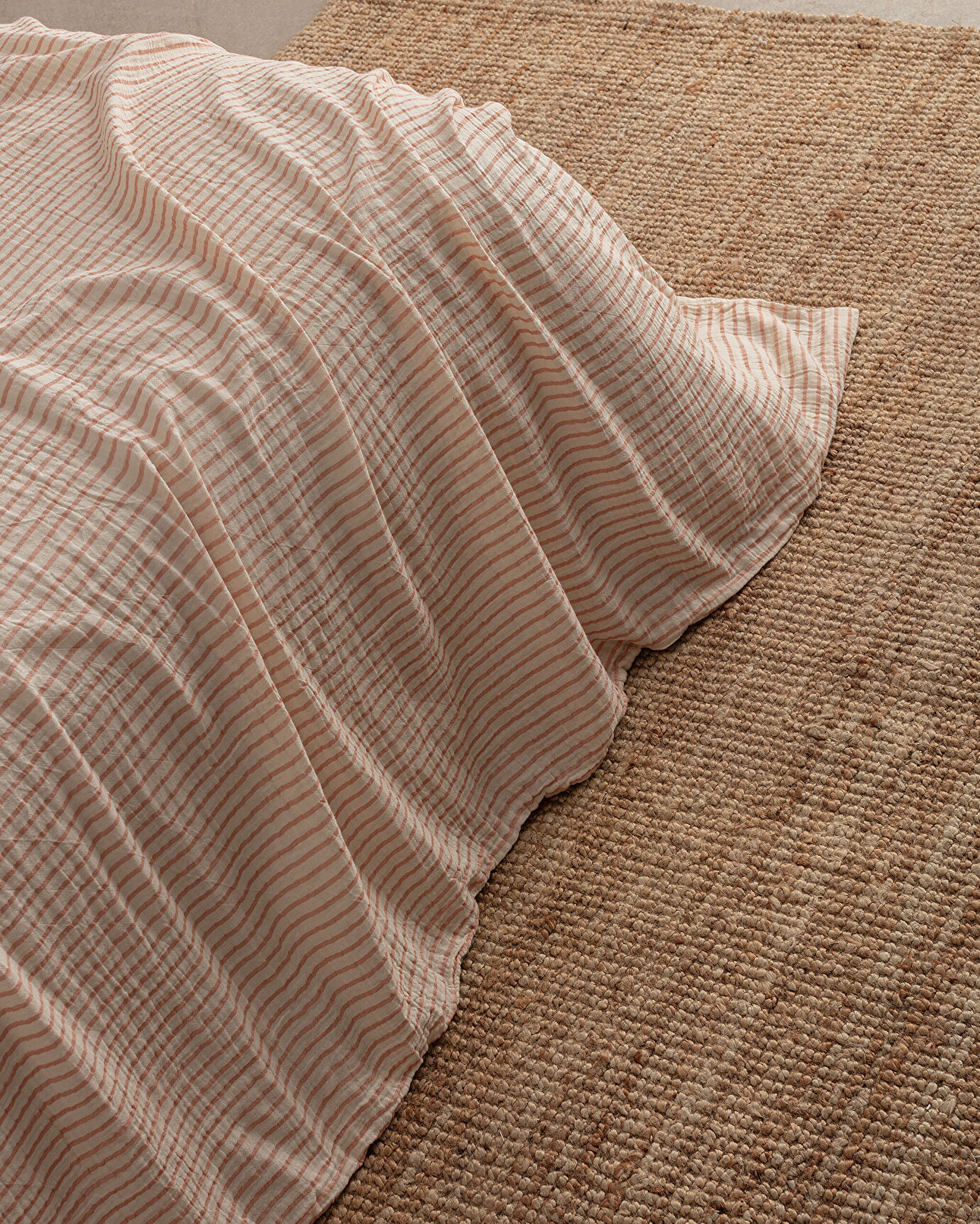 Agnes Sıngle Sıze Muslın Yarn Dyed Duvet Cover Set - Fıtted - 2