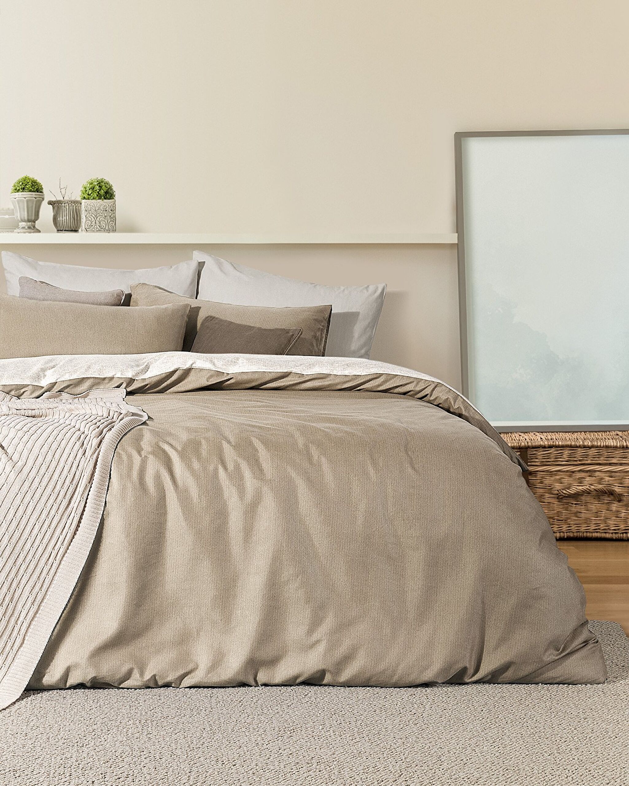 Ensemble de housse de couette imprimée simple Cher - Beige - 0