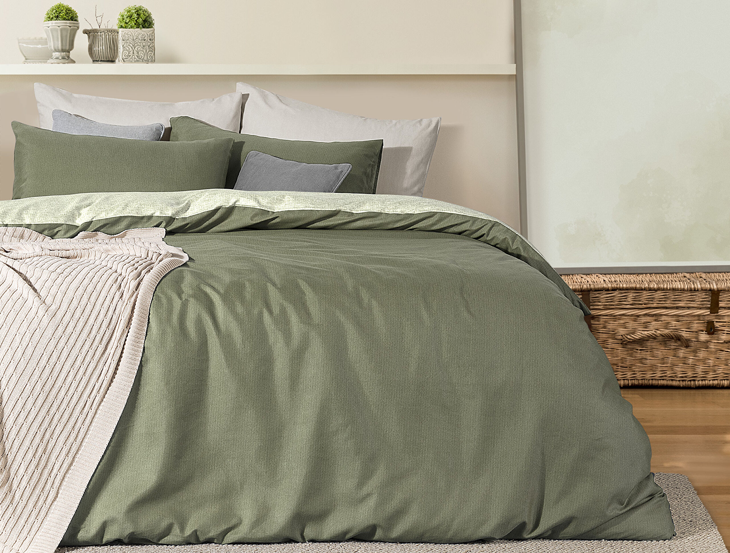 Parure de lit imprimée Cher pour lit simple - Kaki - 0