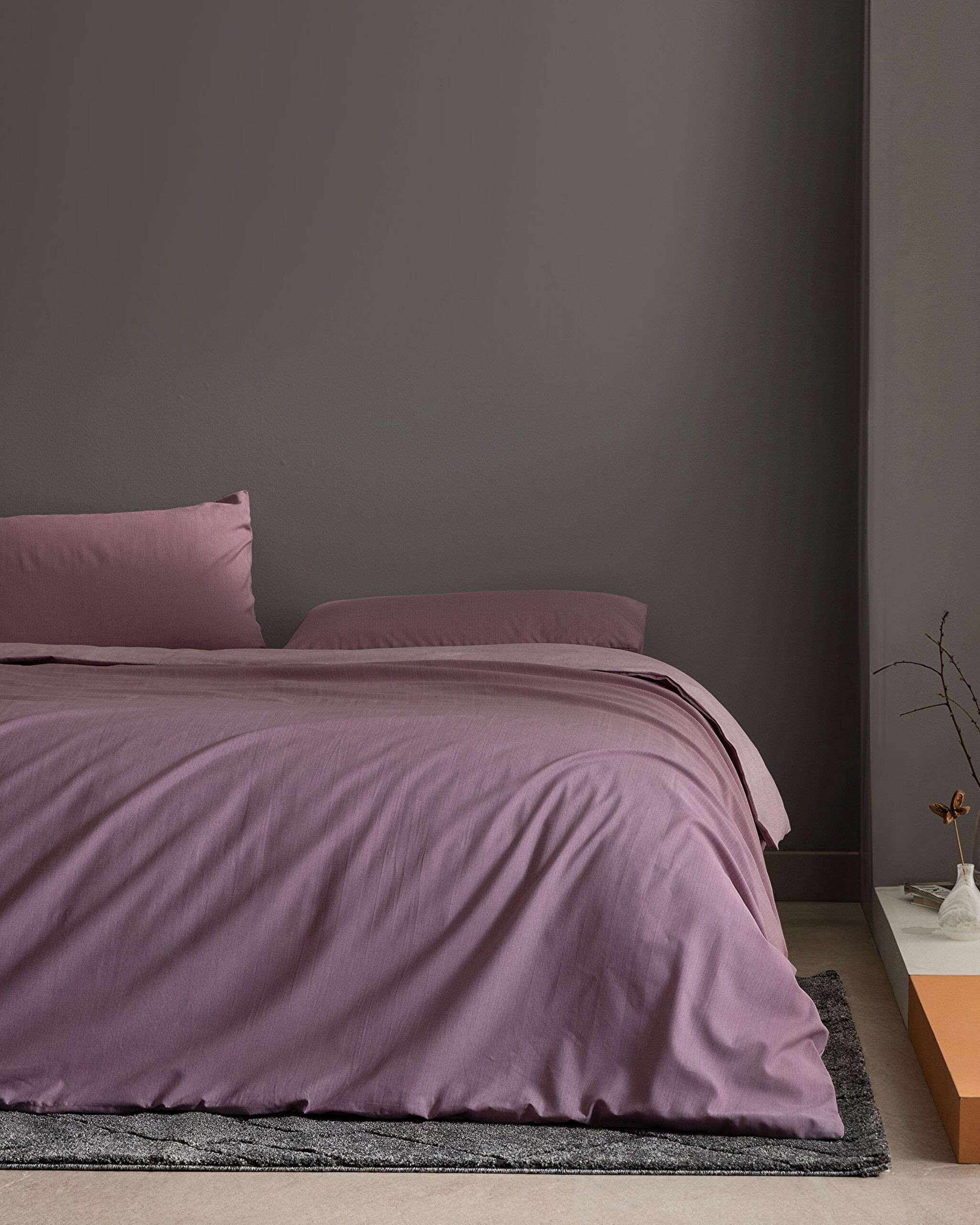 Ensemble de housse de couette simple en coton imprimé Cher - Prune clair - 0