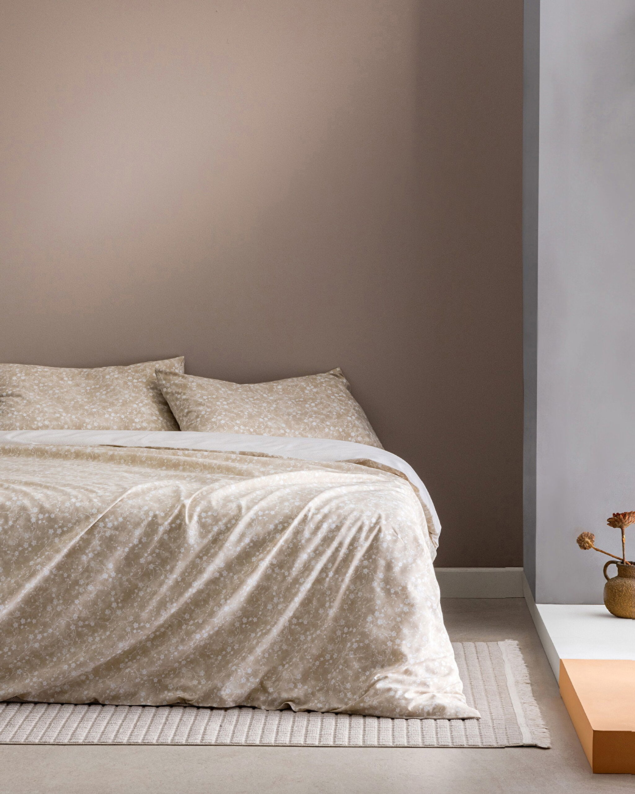 Ensemble de housse de couette simple imprimé en coton Fiance - Beige - 0