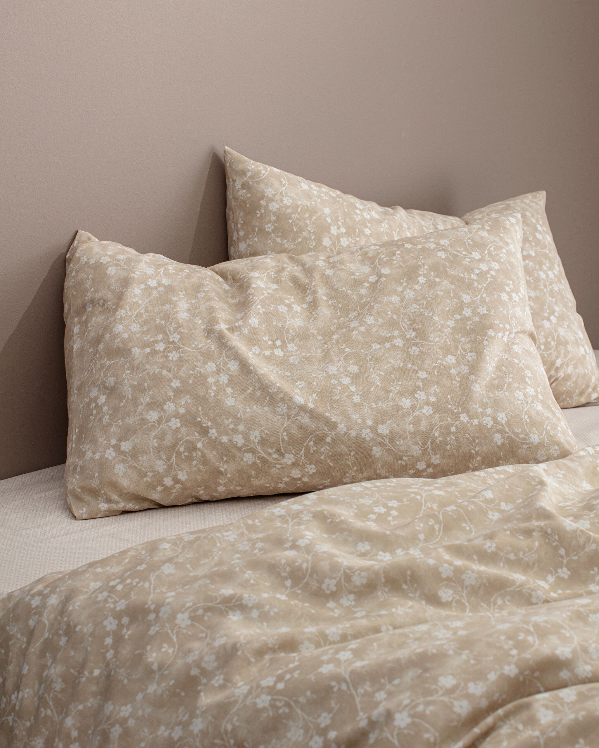 Ensemble de housse de couette simple imprimé en coton Fiance - Beige - 2