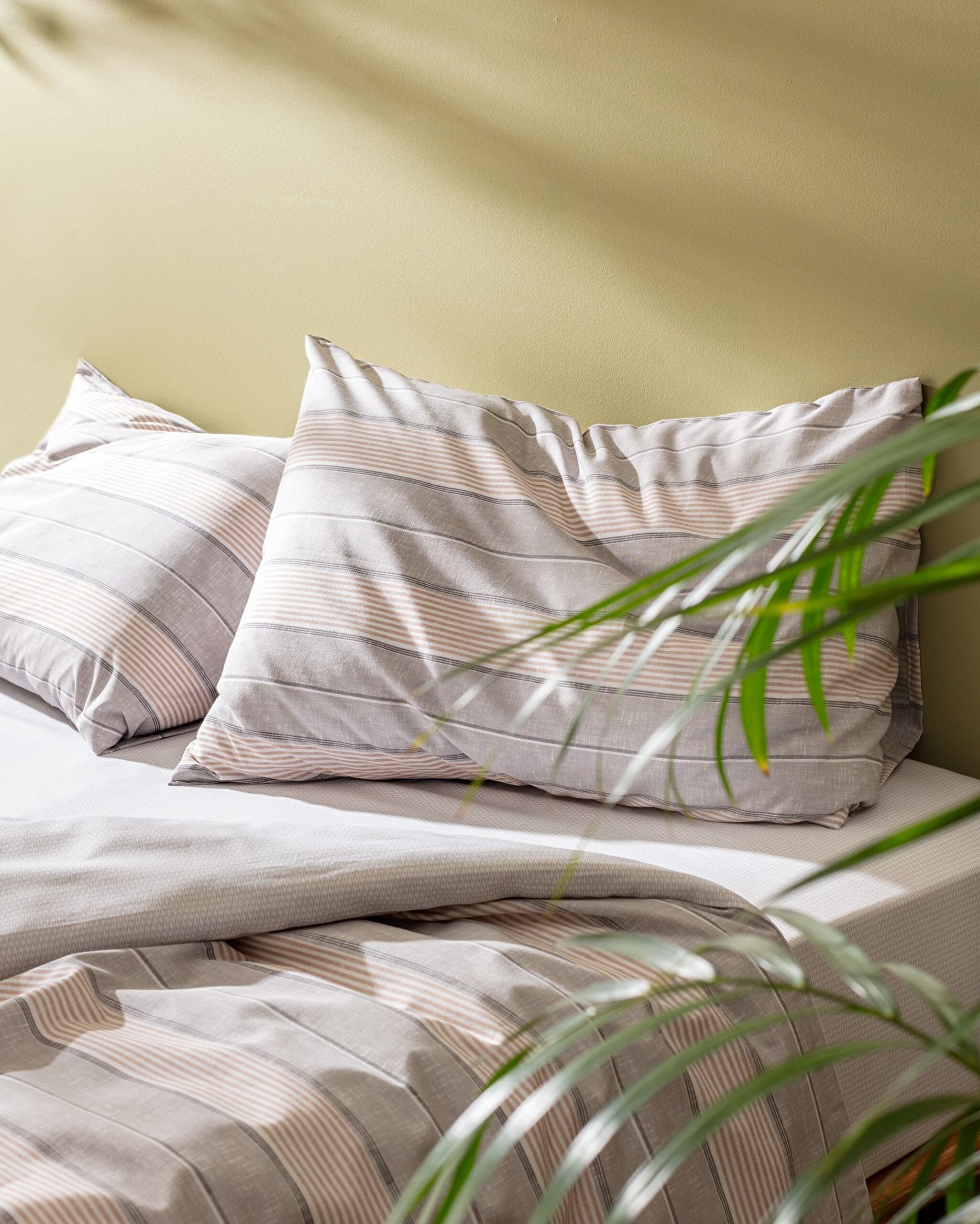 Ensemble de housse de couette imprimé en coton simple Marc - Gris/Beige - 1