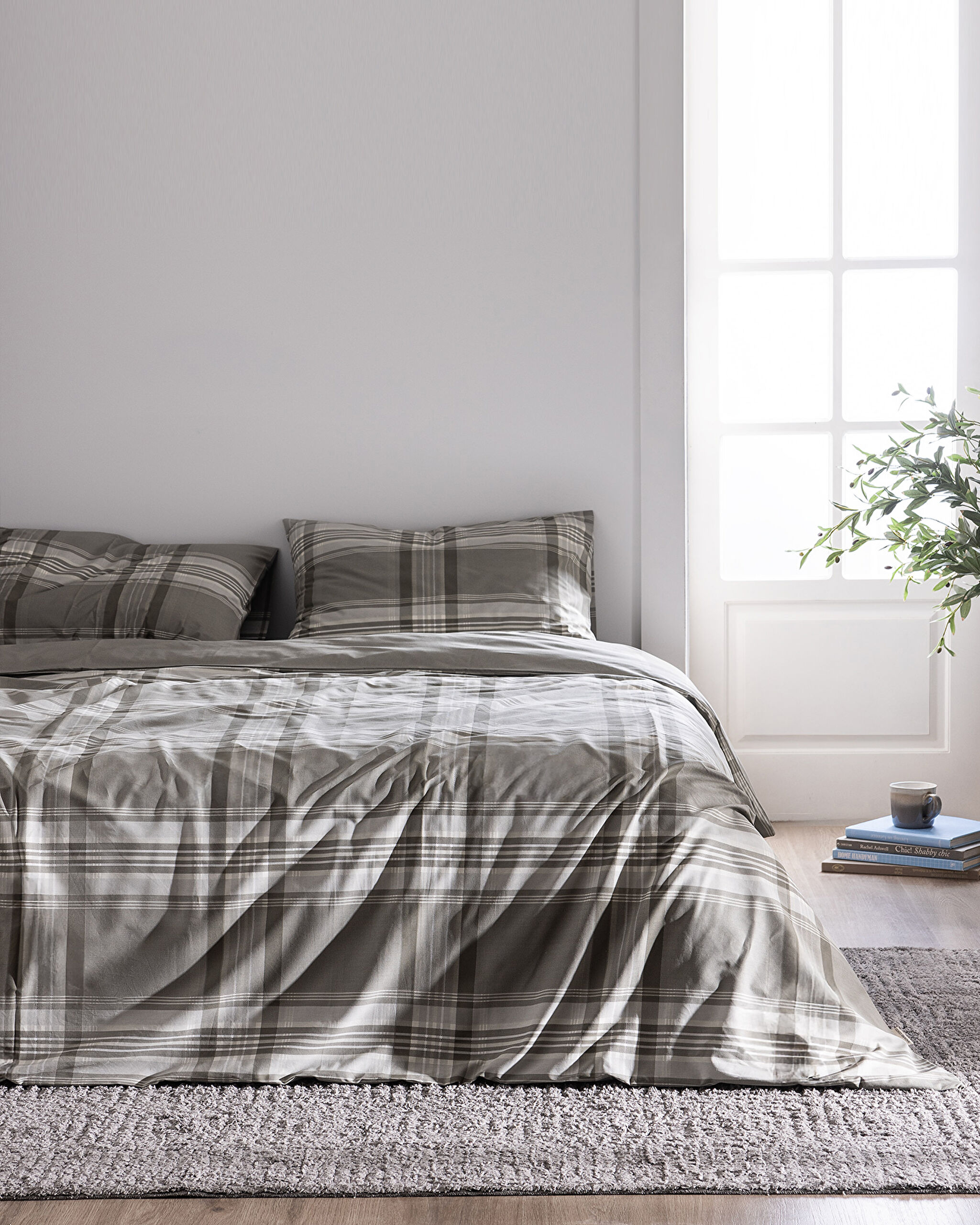 Parure de lit simple Rhone en coton imprimé - Kaki - 0