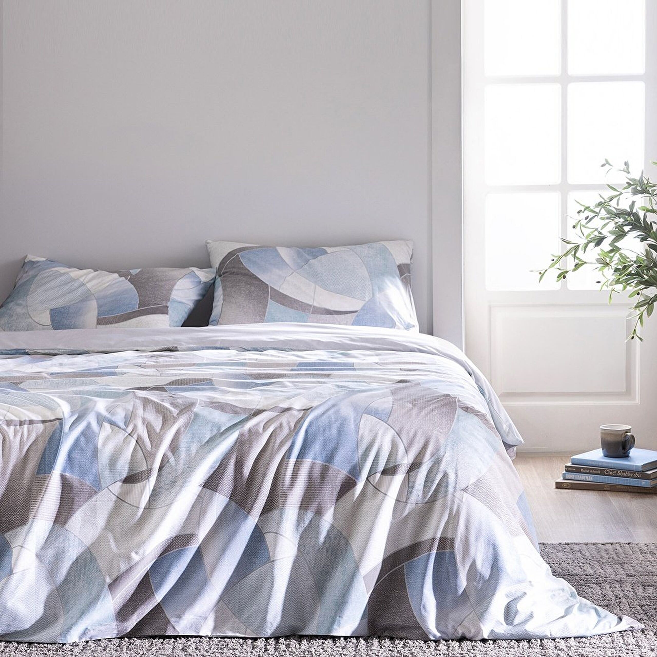 Ensemble de housse de couette imprimée en coton simple Achille - Turquoise - 0