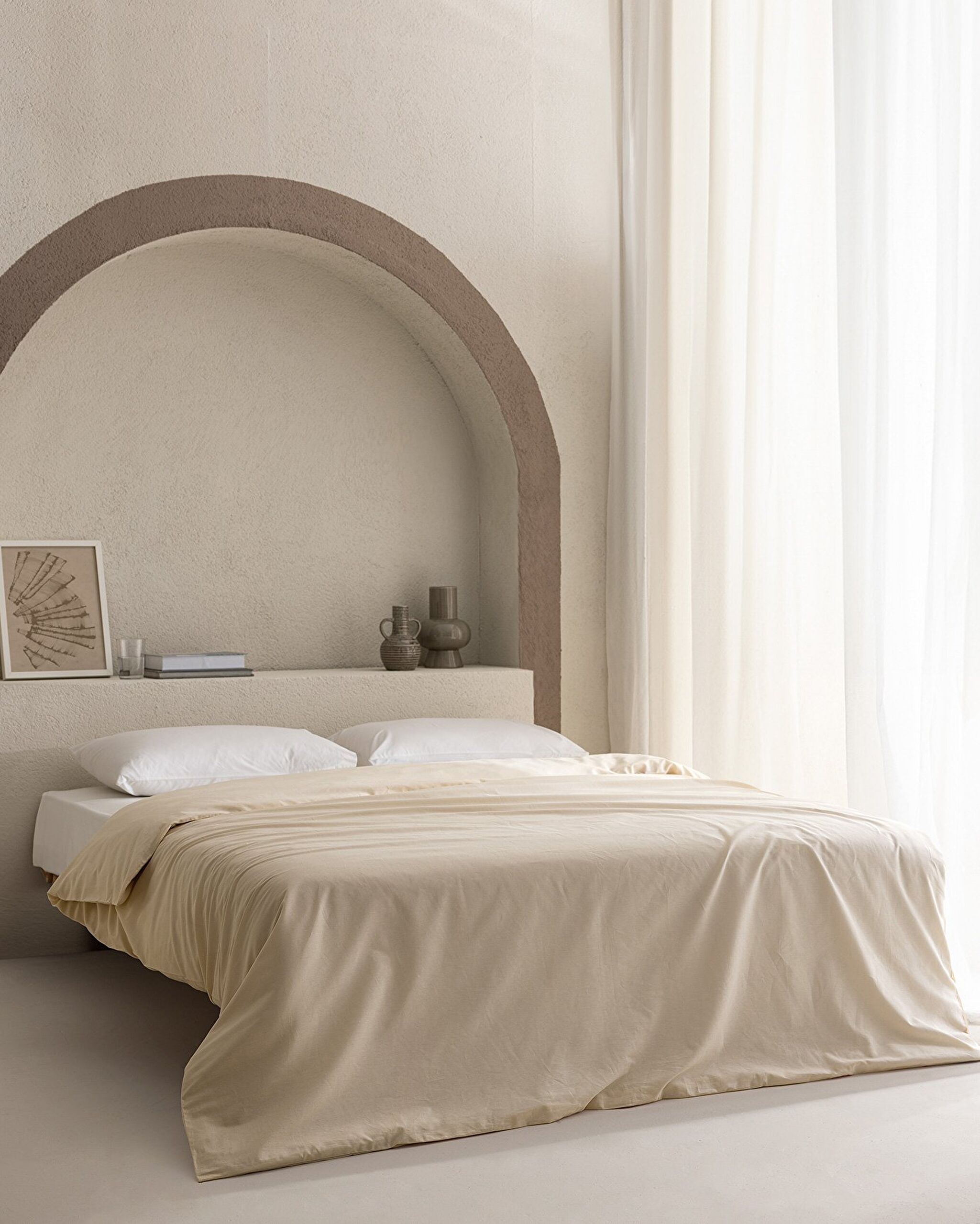 Housse de Couette Unie Ranforce Double 100% Coton Manon - Beige - 0