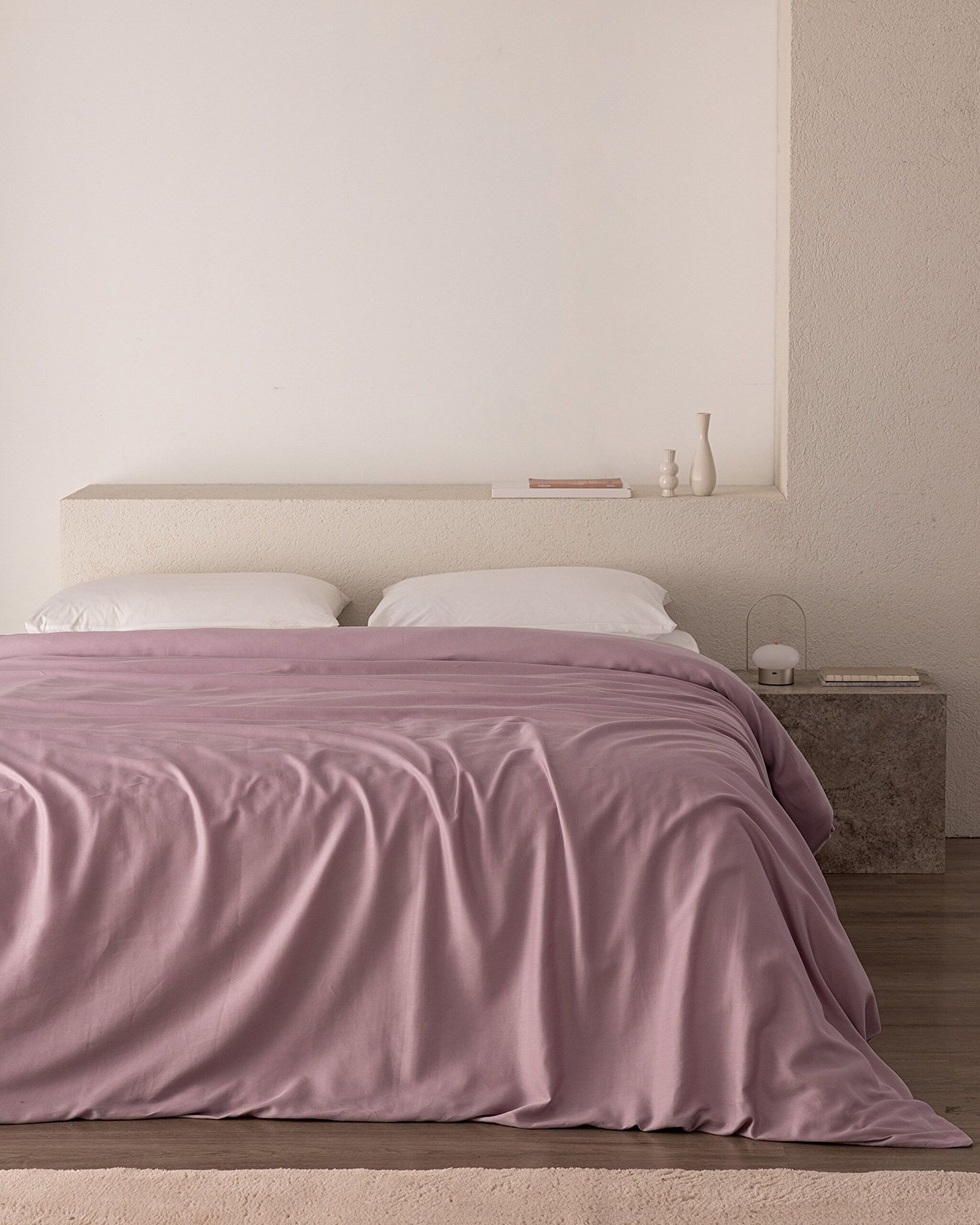 Housse de couette double en satin 100 % coton Ciel - Prune clair - 0