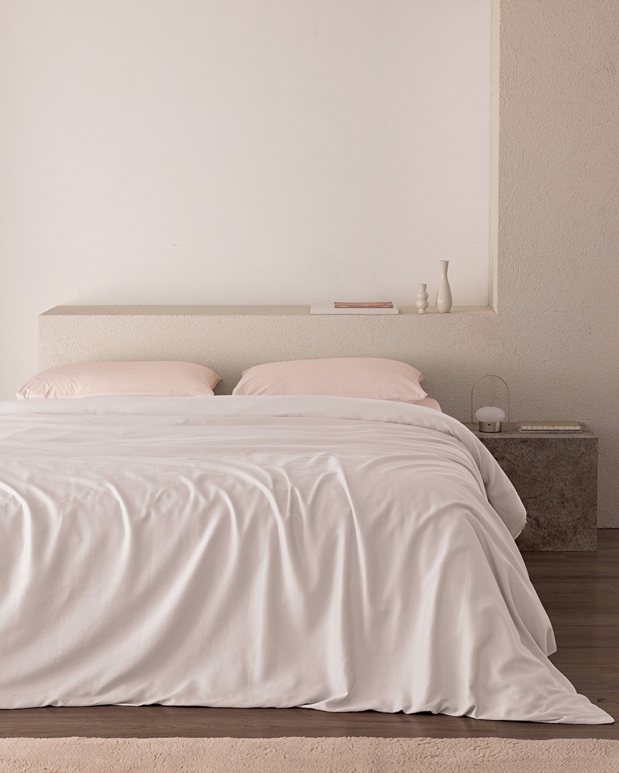 Housse de couette en satin 100 % coton pour très grand lit Ciel - Blanc - 0