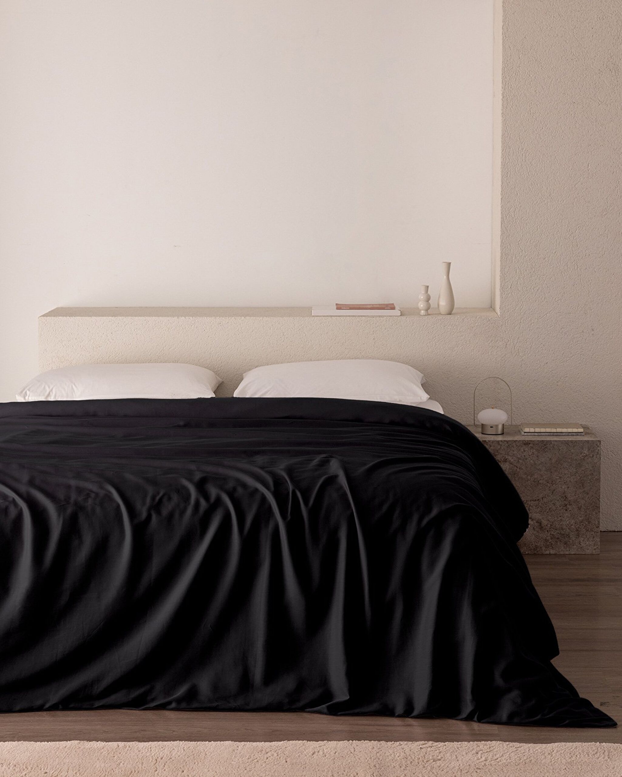 Housse de couette simple en satin 100 % coton Ciel - Noir - 0