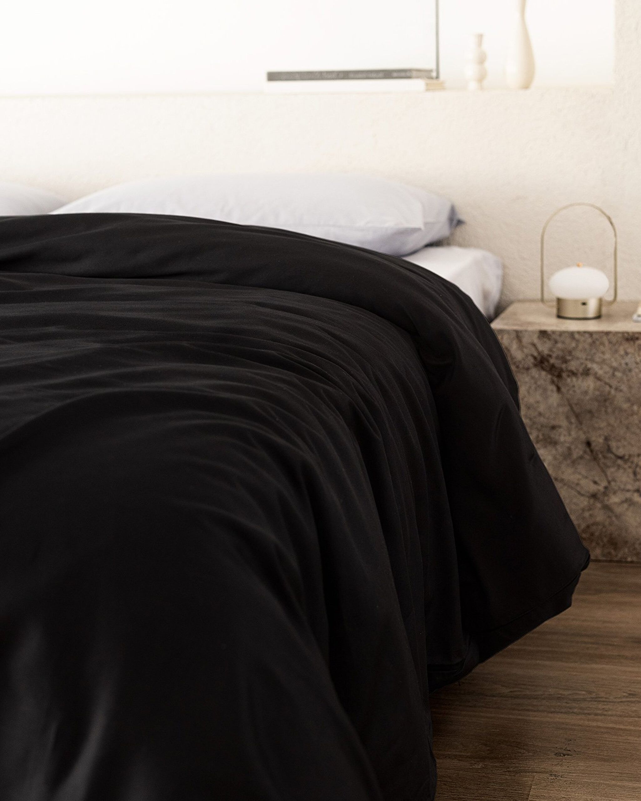 Housse de couette simple en satin 100 % coton Ciel - Noir - 2