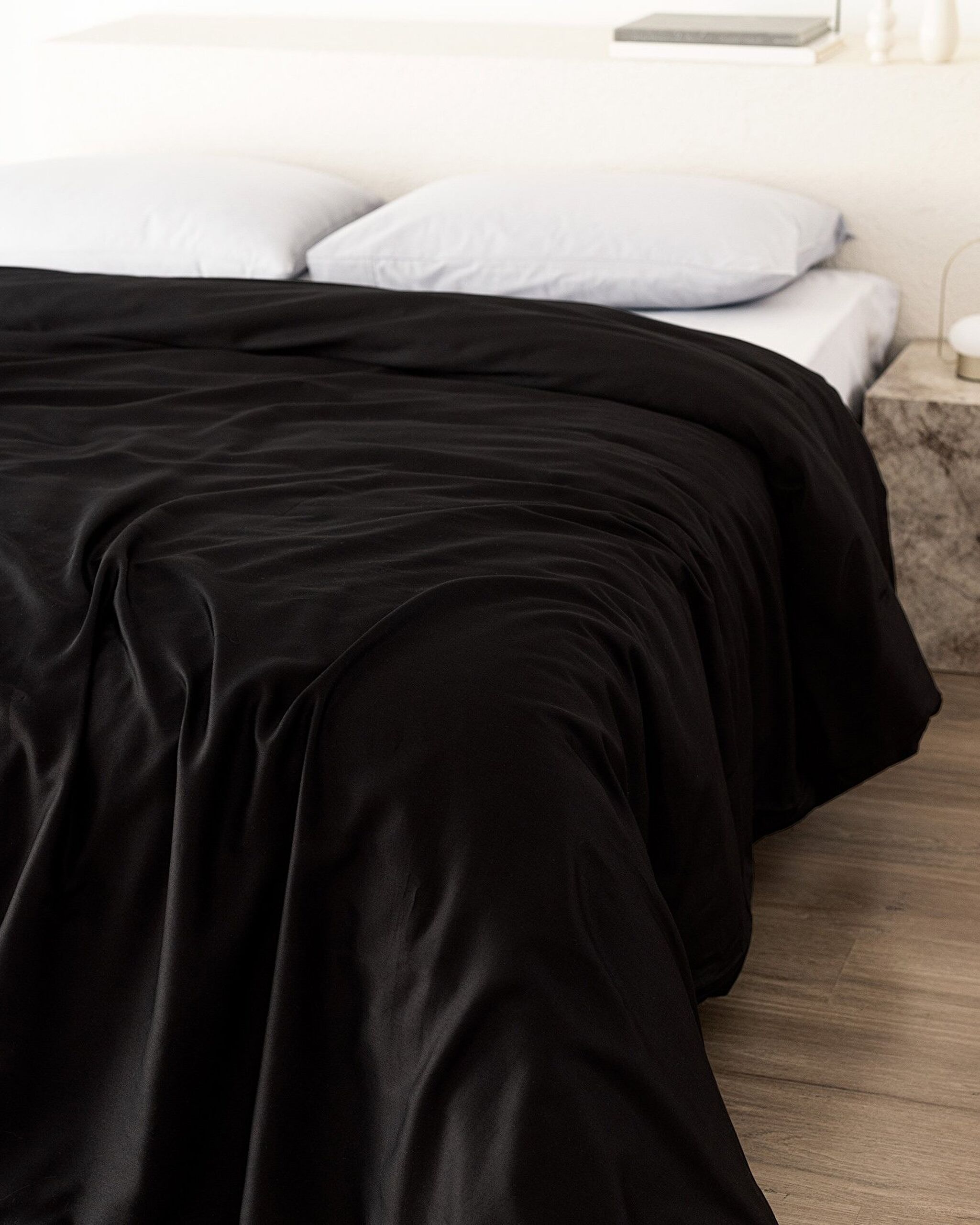 Housse de couette simple en satin 100 % coton Ciel - Noir - 1