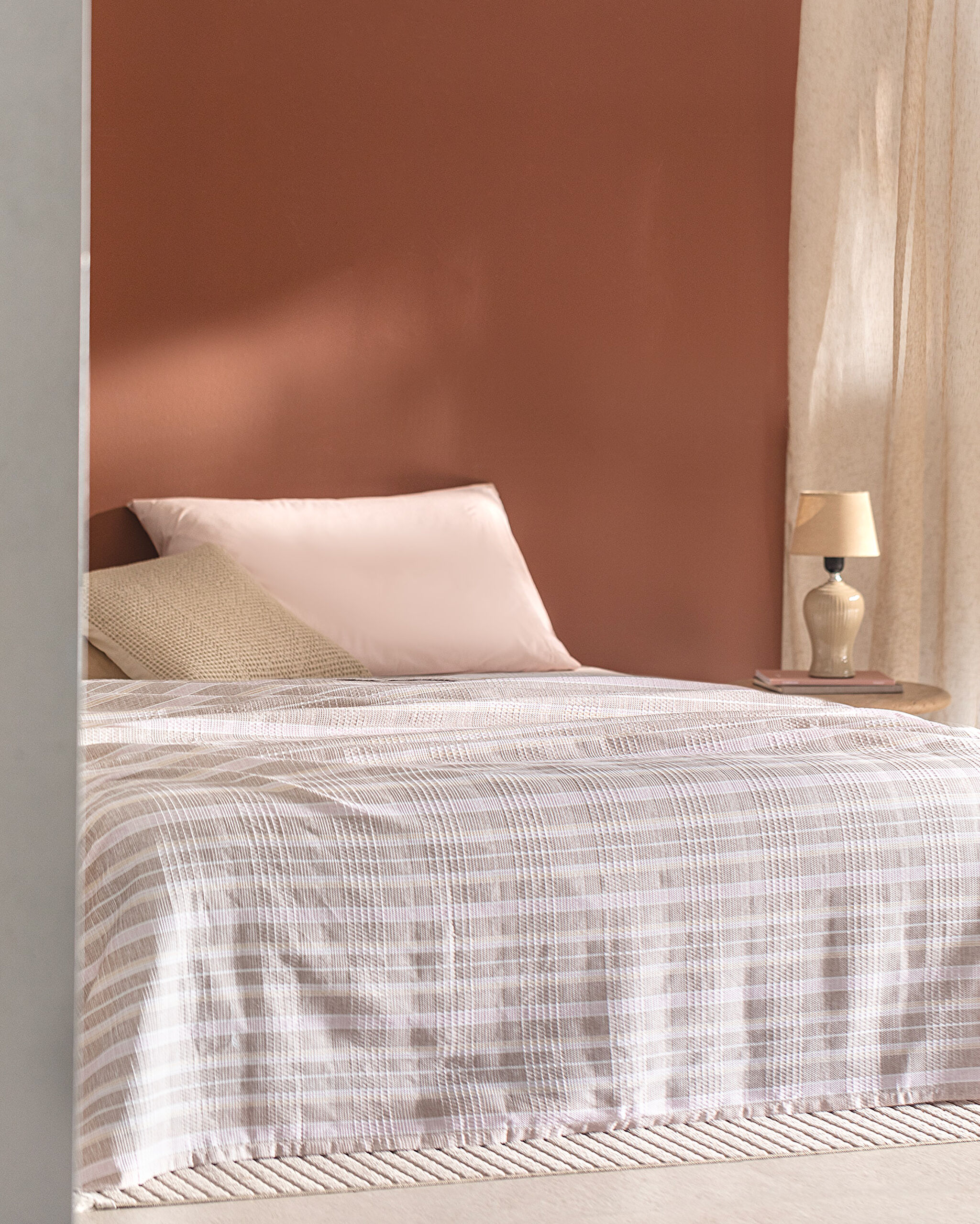 Piqué imprimé Darvell en coton double Ecocell - Beige - 1