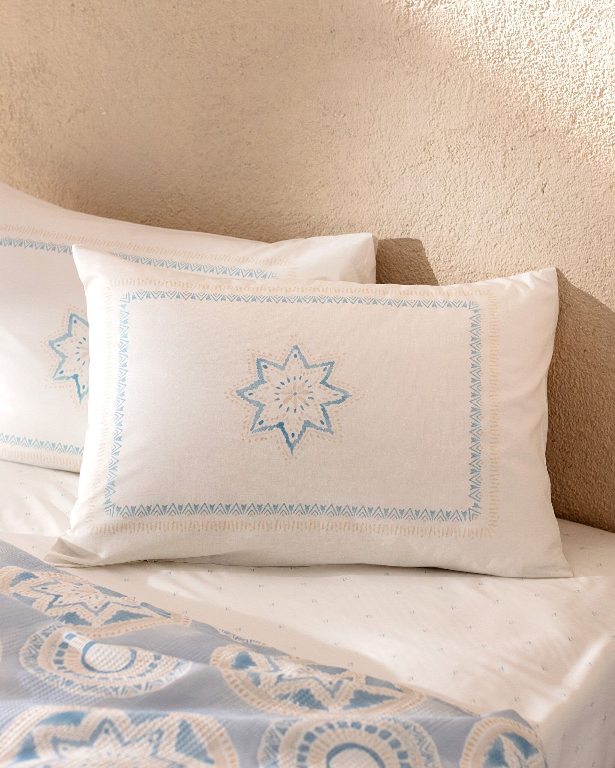 Ensemble piqué imprimé cardé double Orva 100 % coton - Bleu/Beige - 2