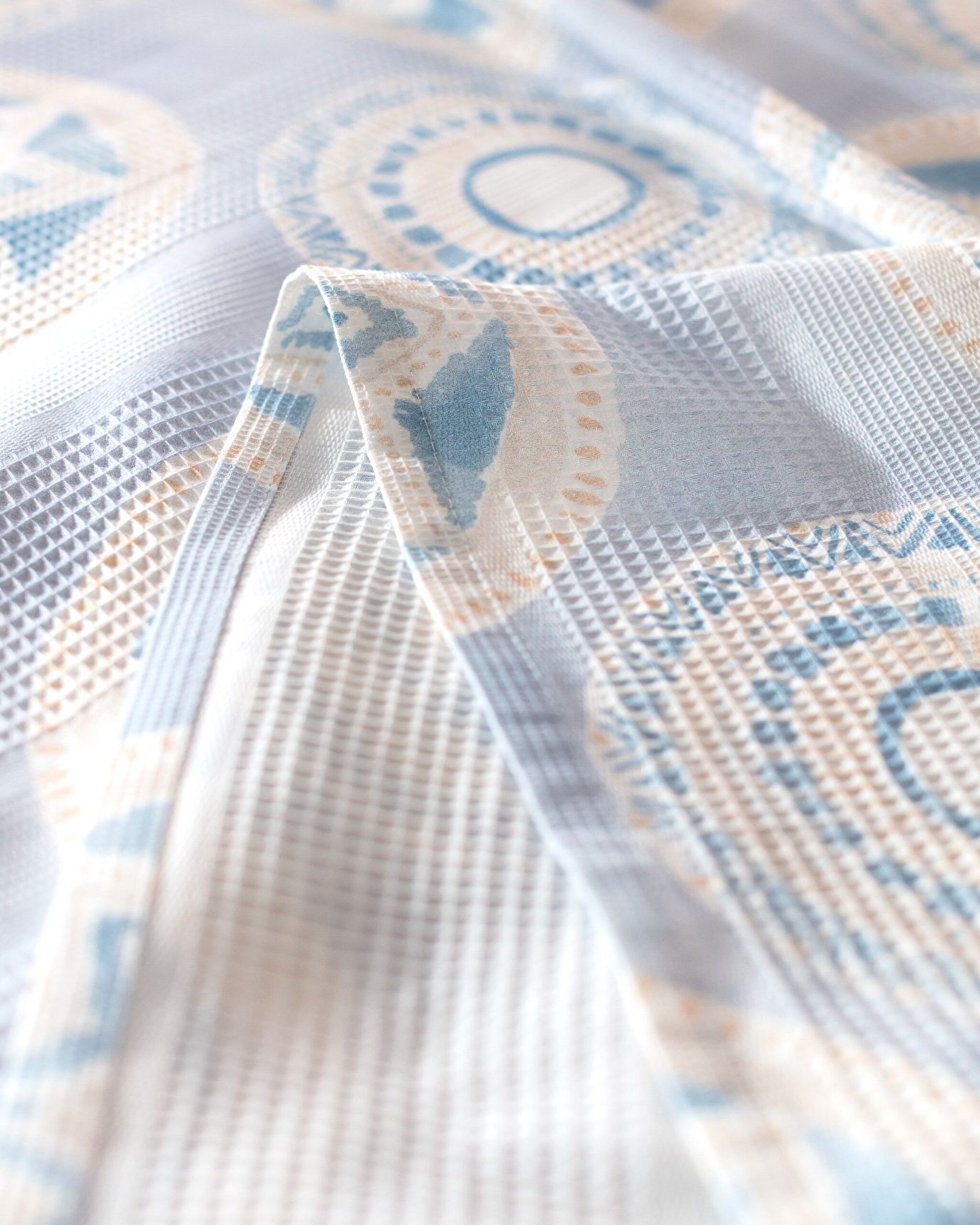 Ensemble piqué imprimé cardé double Orva 100 % coton - Bleu/Beige - 5