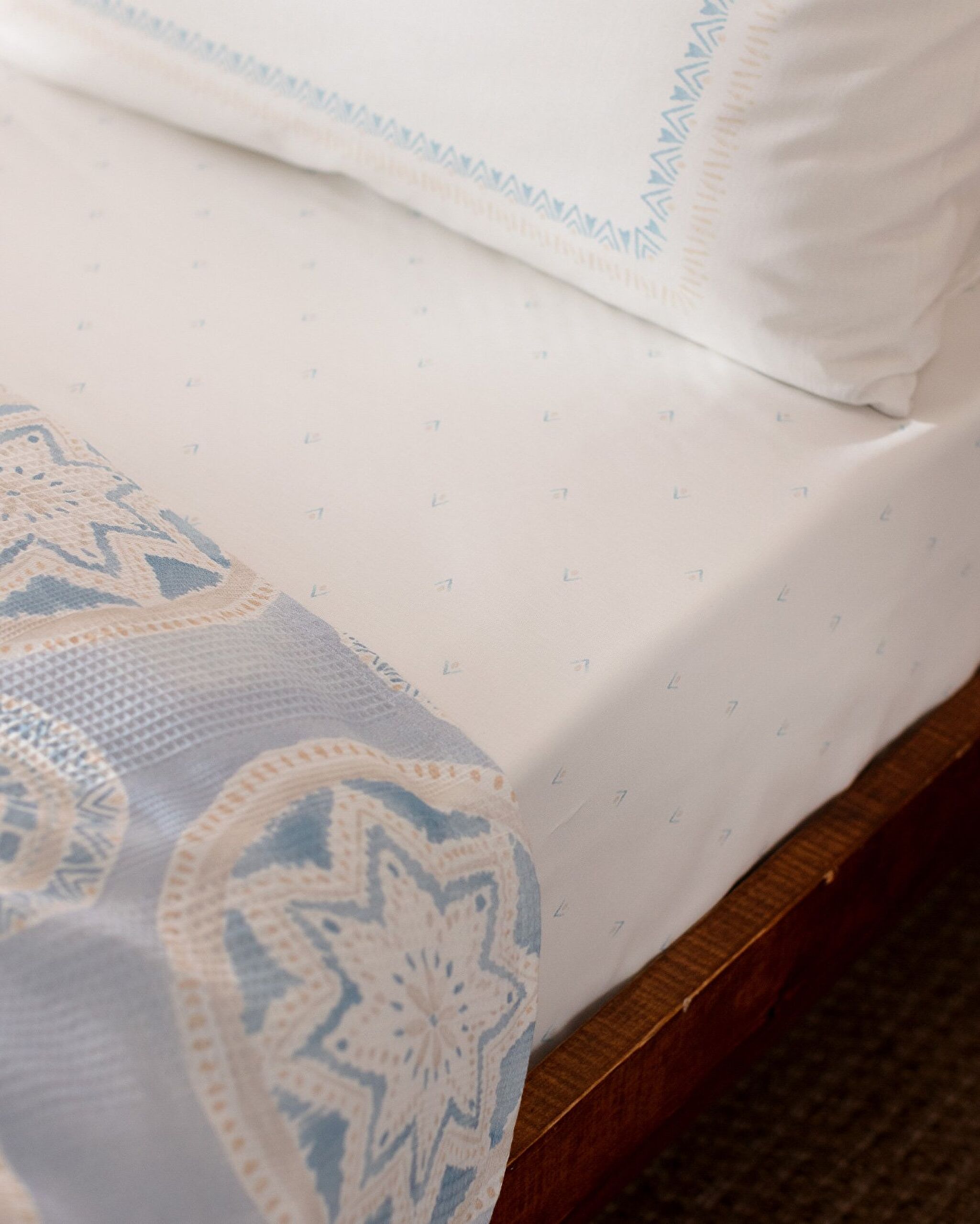 Ensemble piqué imprimé cardé double Orva 100 % coton - Bleu/Beige - 3