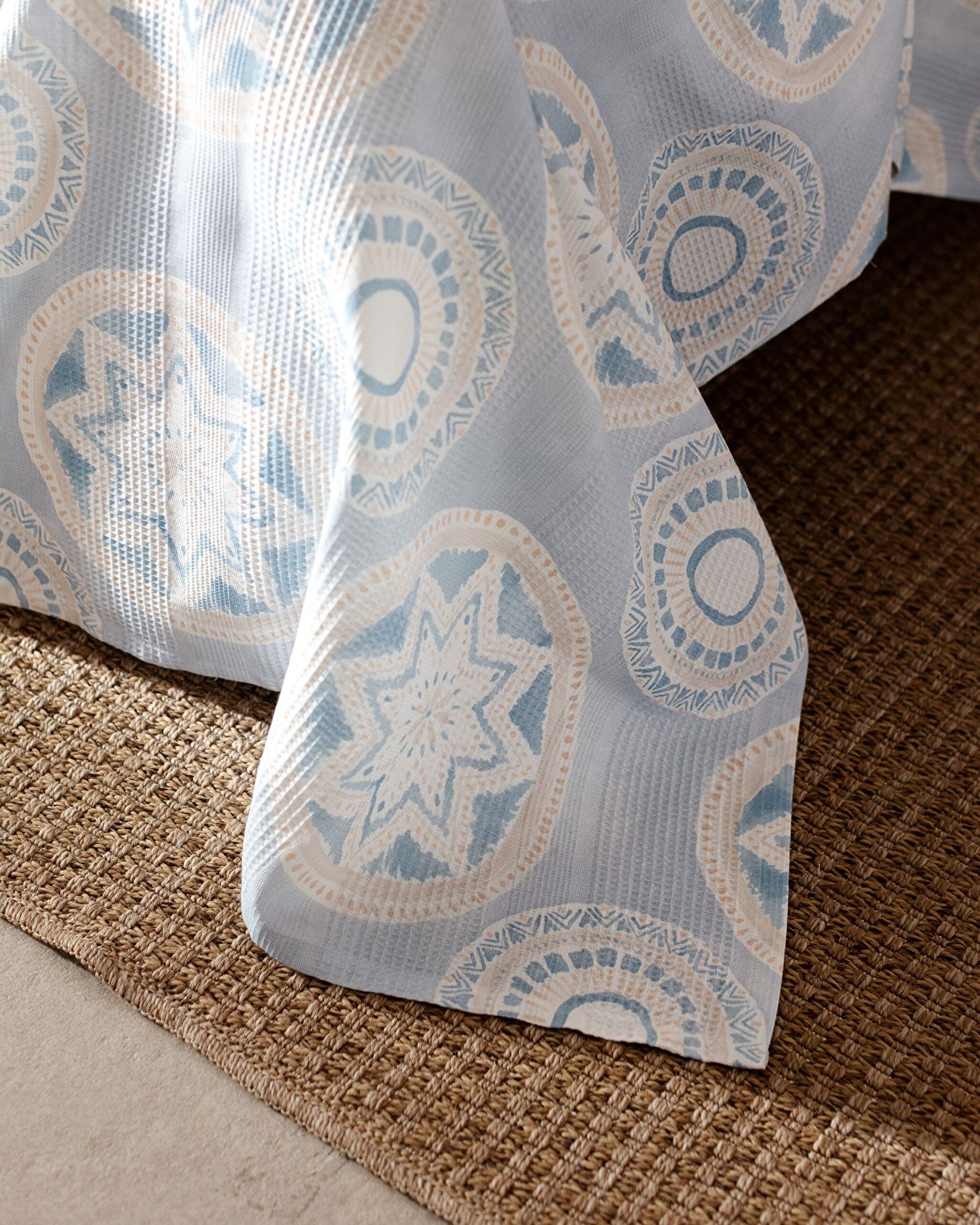 Ensemble piqué imprimé cardé double Orva 100 % coton - Bleu/Beige - 4