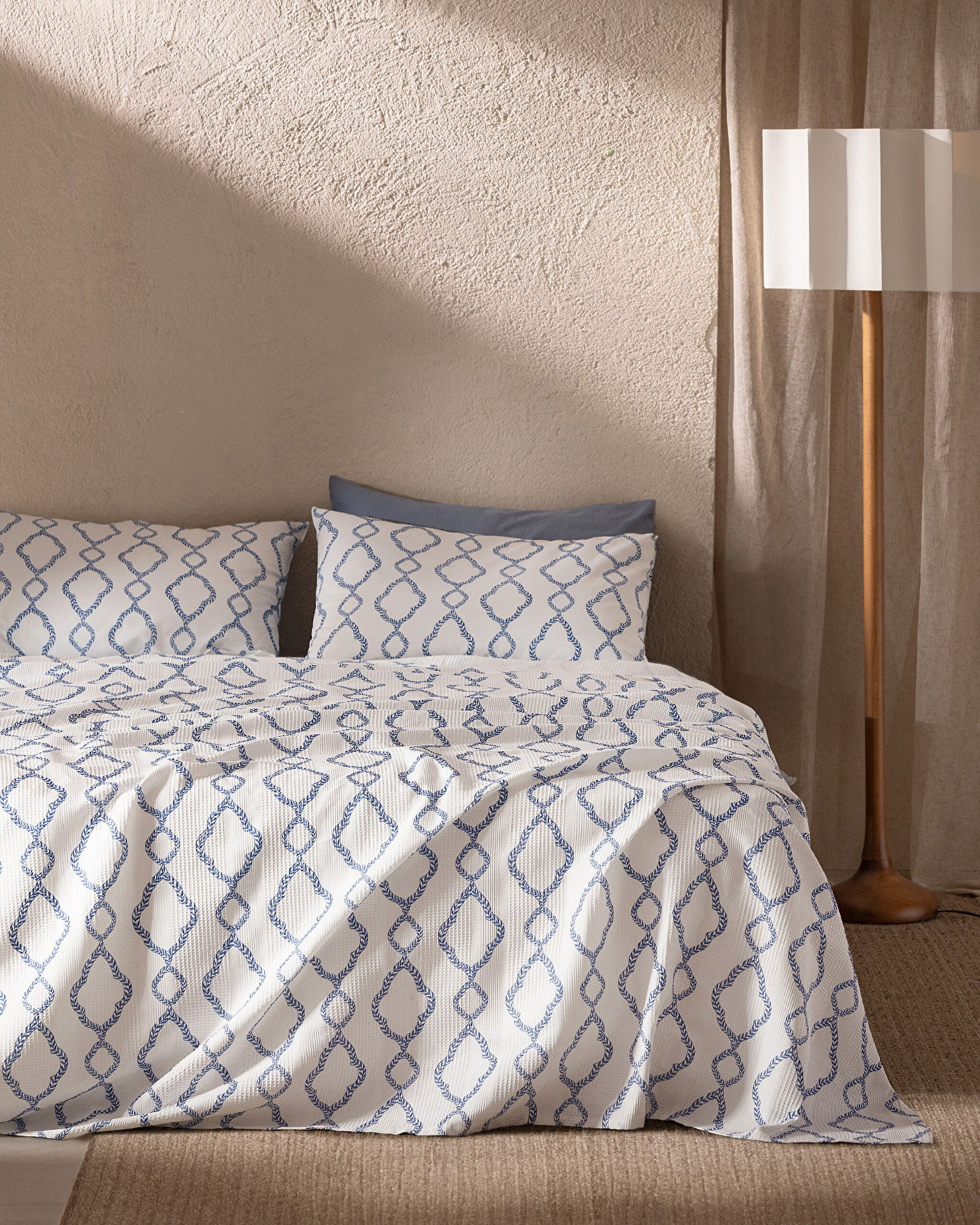 Ensemble piqué imprimé cardé double Belda 100 % coton - Bleu marine - 0