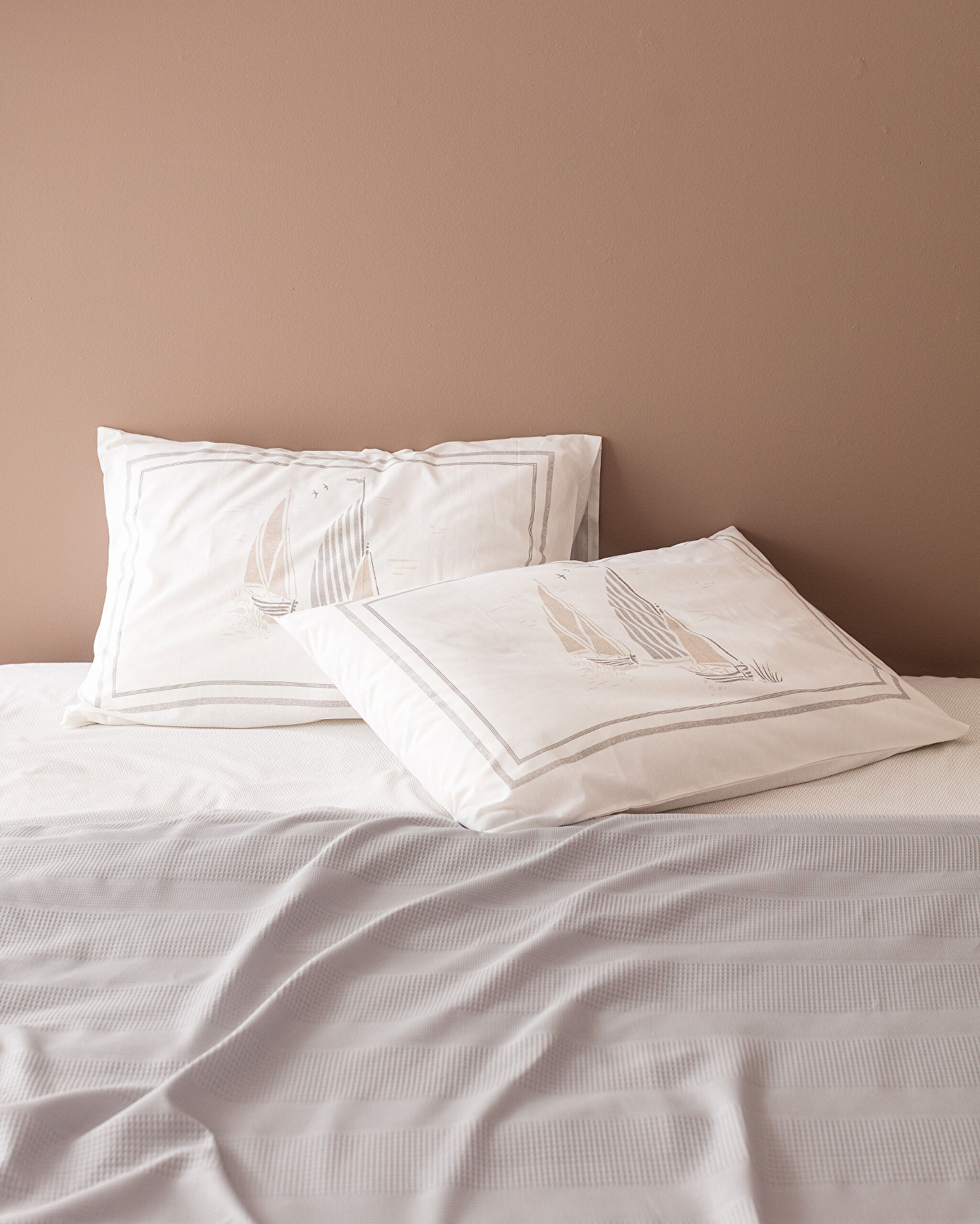 Ensemble de housse de couette uni en coton Ecocell double Mathilda - Gris - 3