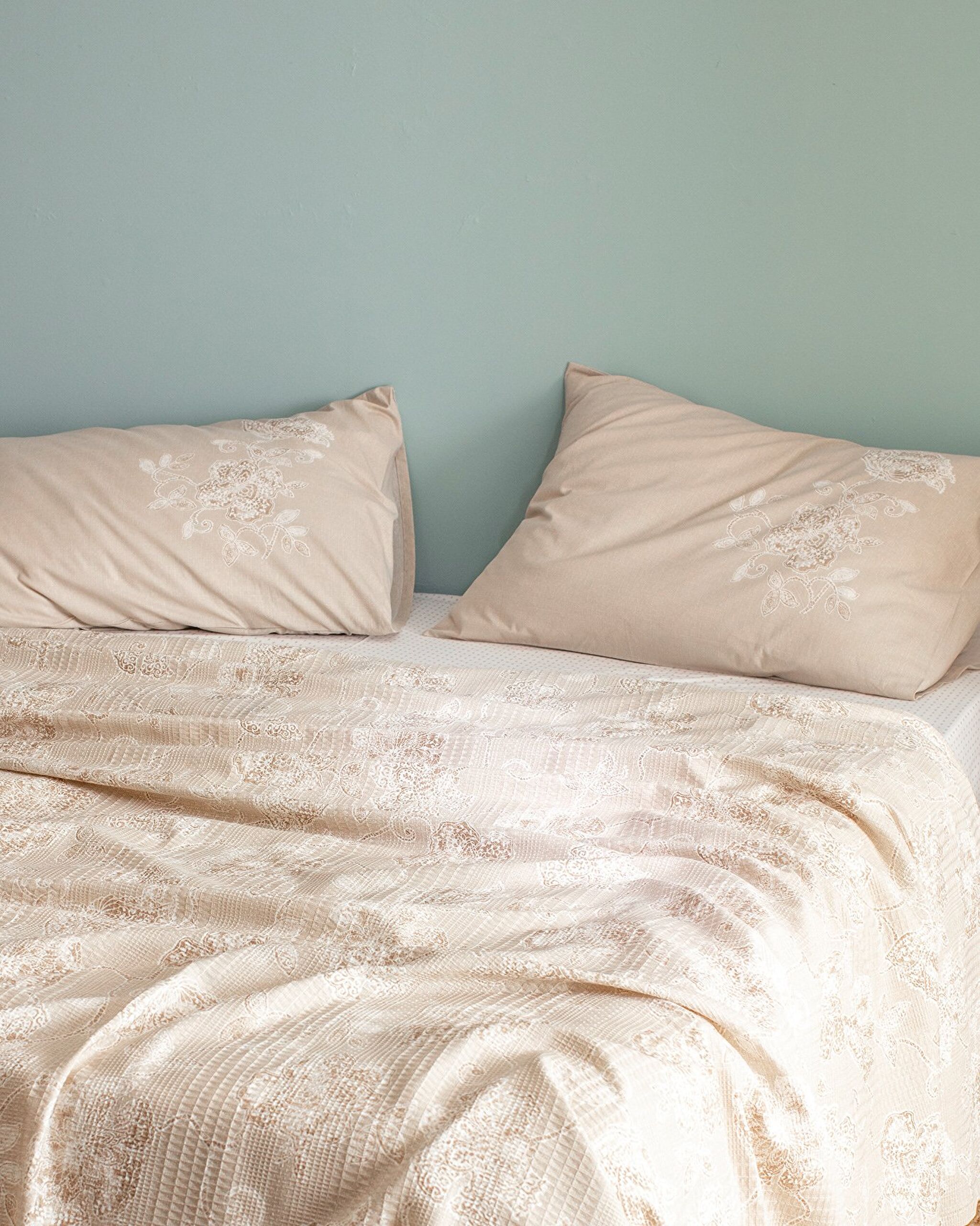 Berne Çift Kişilik Pamuklu Ecocell Baskılı Pike Takımı - Bej - 1