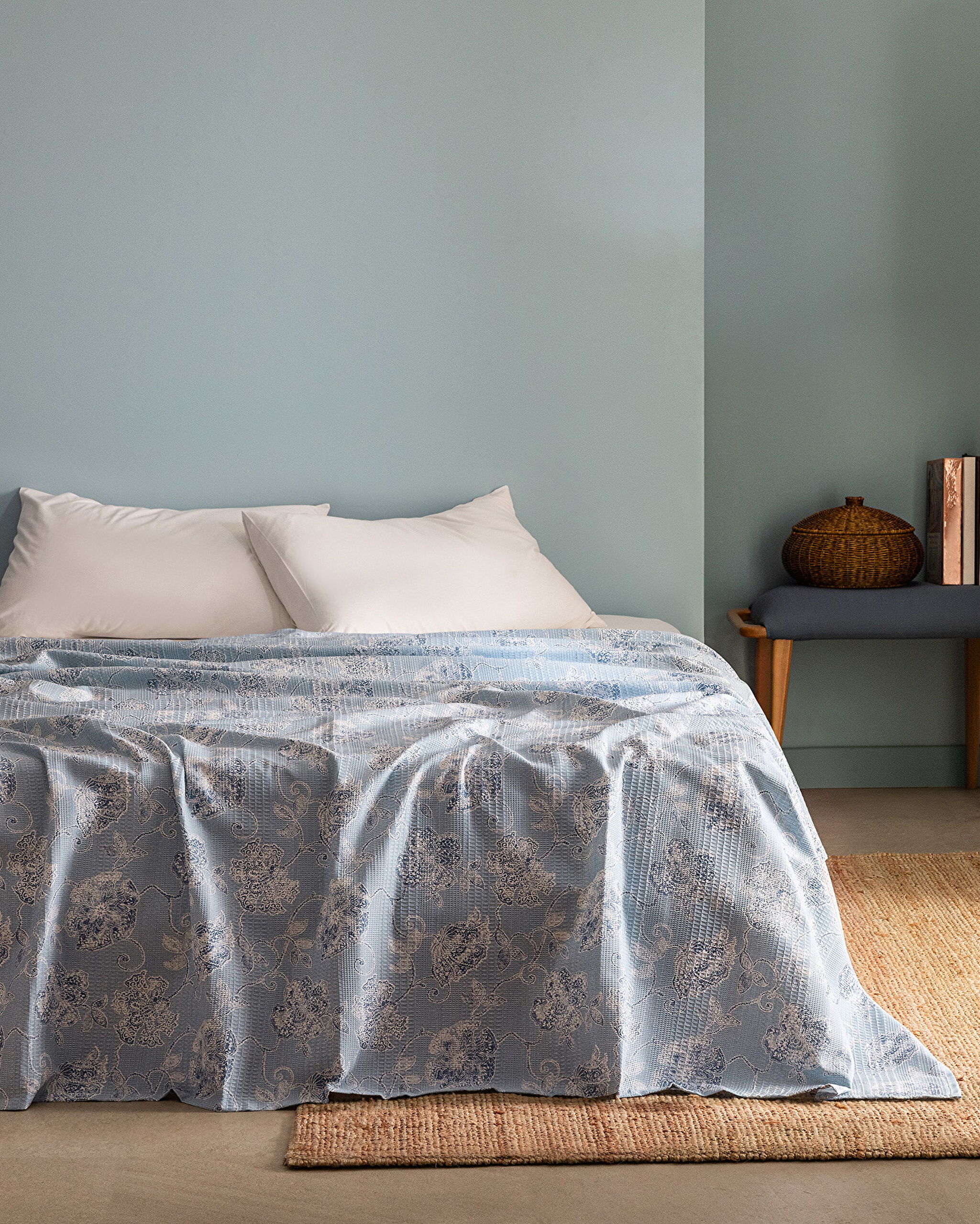 Piqué Imprimé Berne King Size en Coton Ecocell - Bleu - 0