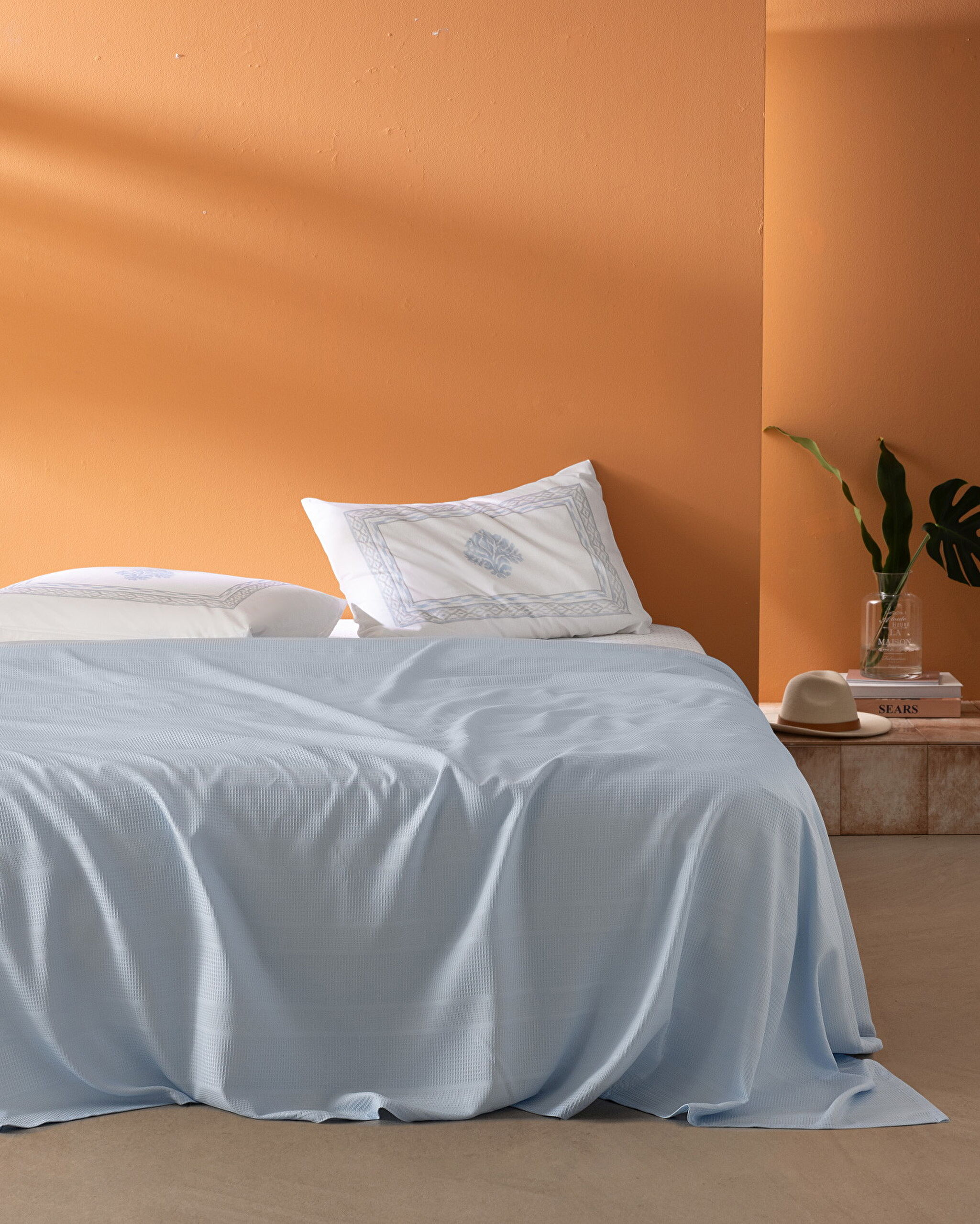 Ensemble piqué uni cardé Mathilda King Size 100 % coton - Bleu - 0