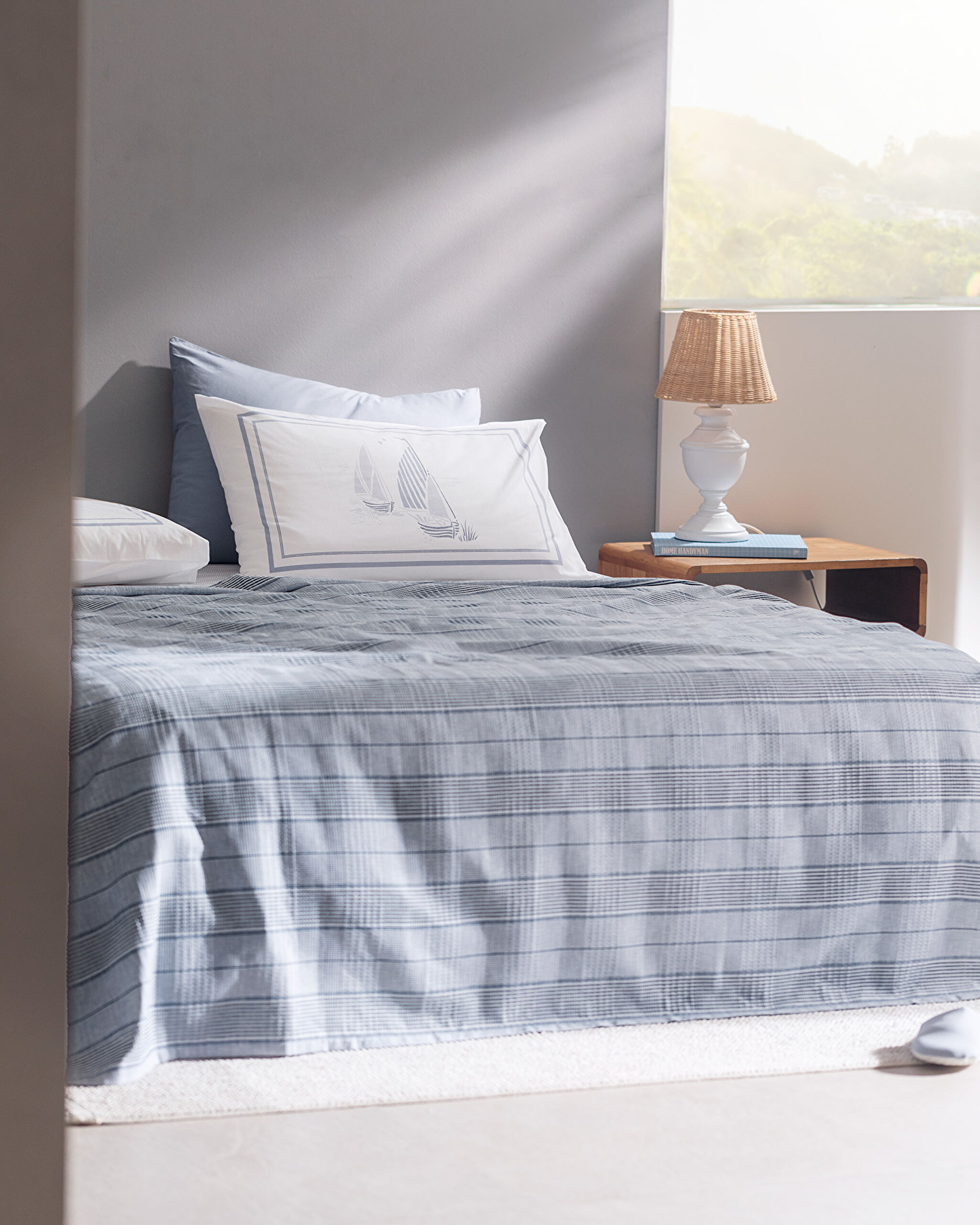 Ensemble piqué imprimé Marc King Size en coton Ecocell - Indigo - 1