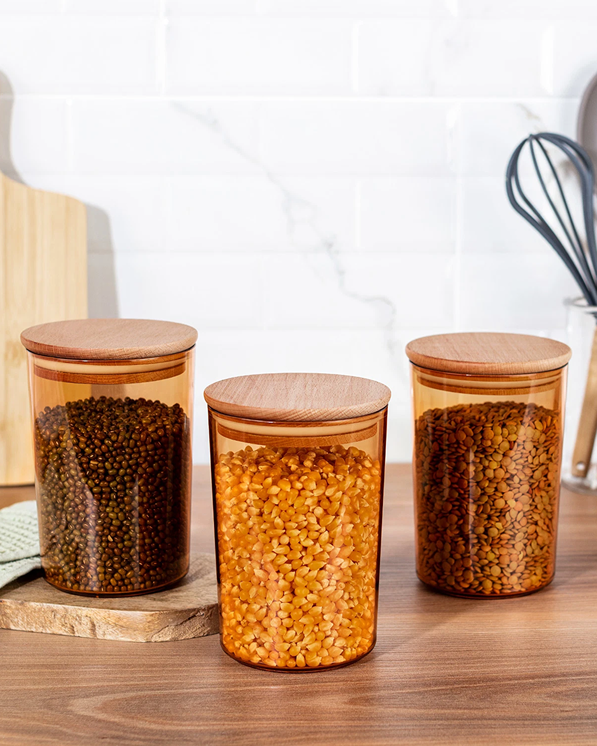 Yuviera 900ml voorraadbus met houten deksel, set van 3 - 0