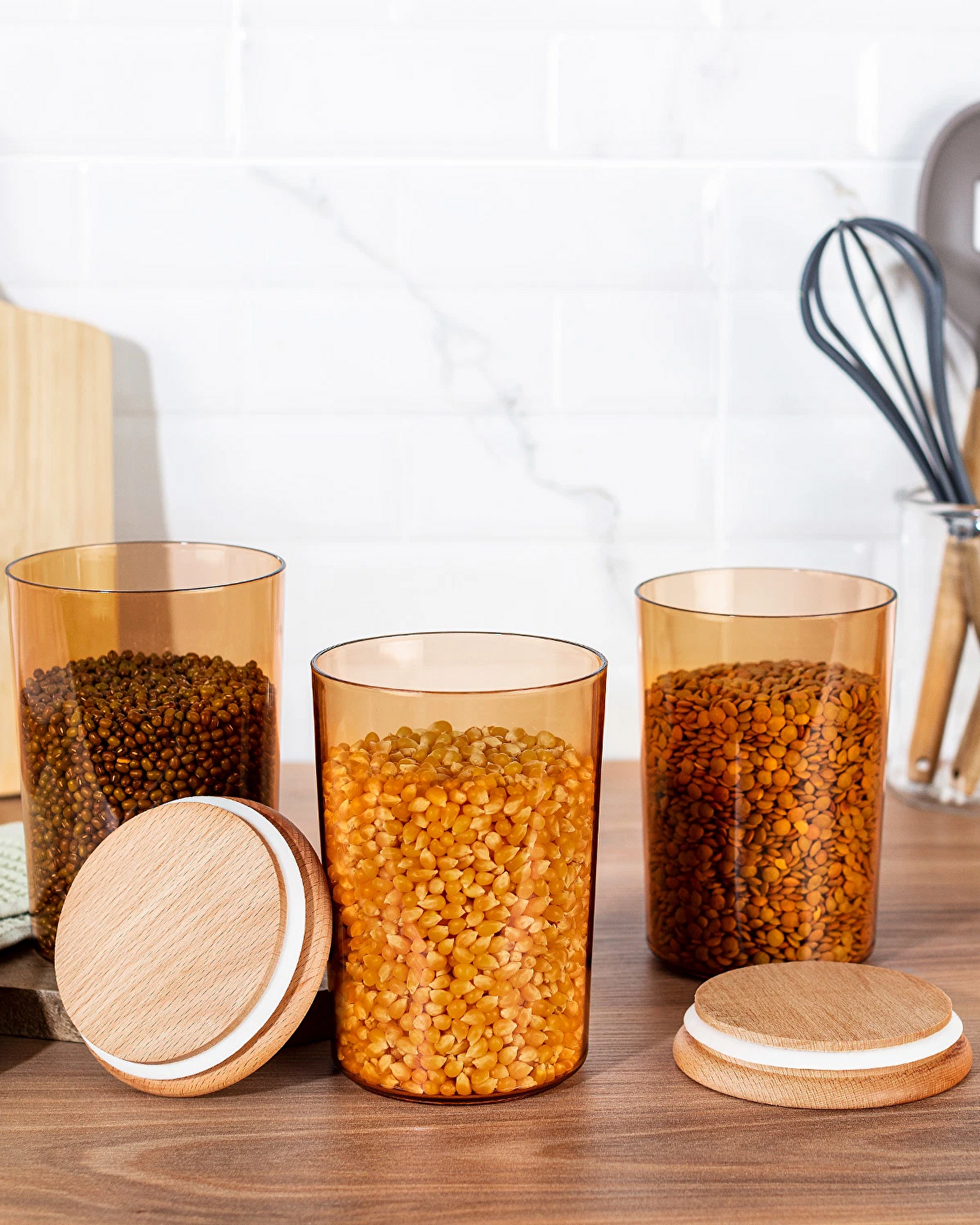 Yuviera 900ml Storage Container with Wooden Lid Set of 3 - 1