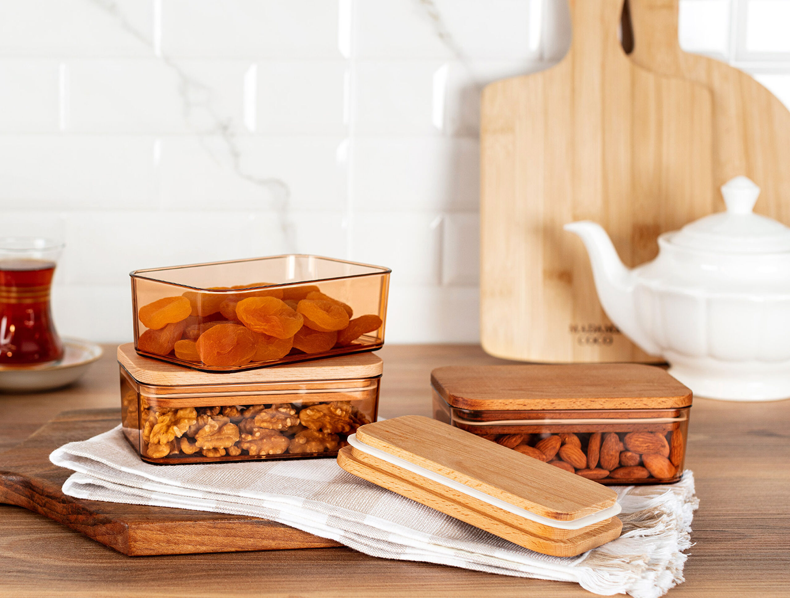 Diviera Lot de 3 récipients de conservation 500 ml avec couvercle en bois - 1