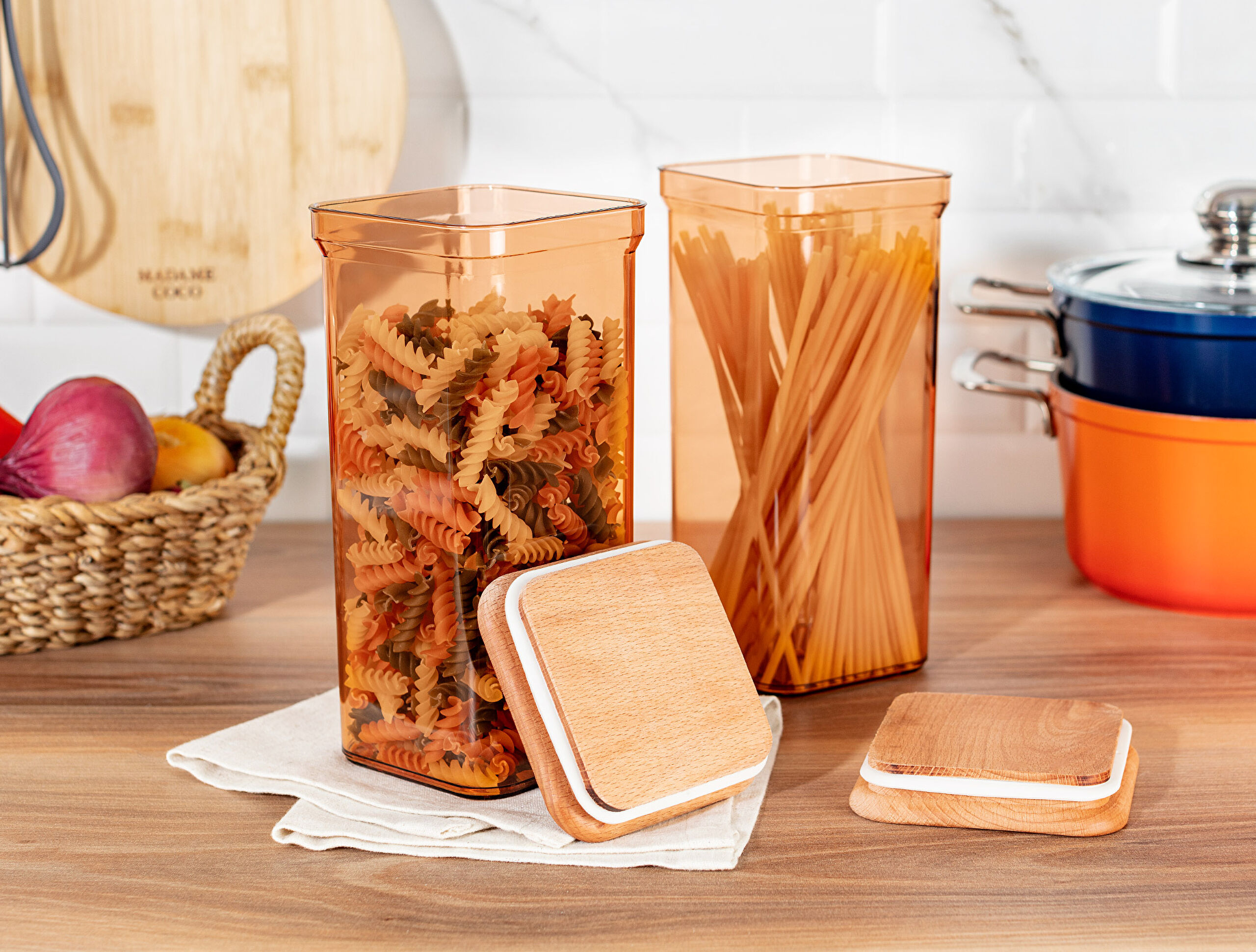 Kaviera Lot de 2 récipients de conservation 1500 ml avec couvercle en bois - 1