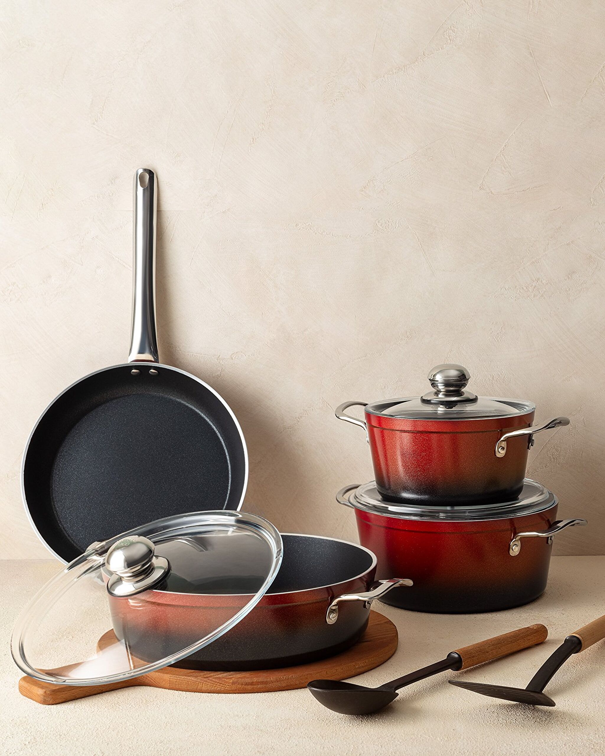 Titanium Professional Tencere Seti 7 Parça - Kırmızı - 1