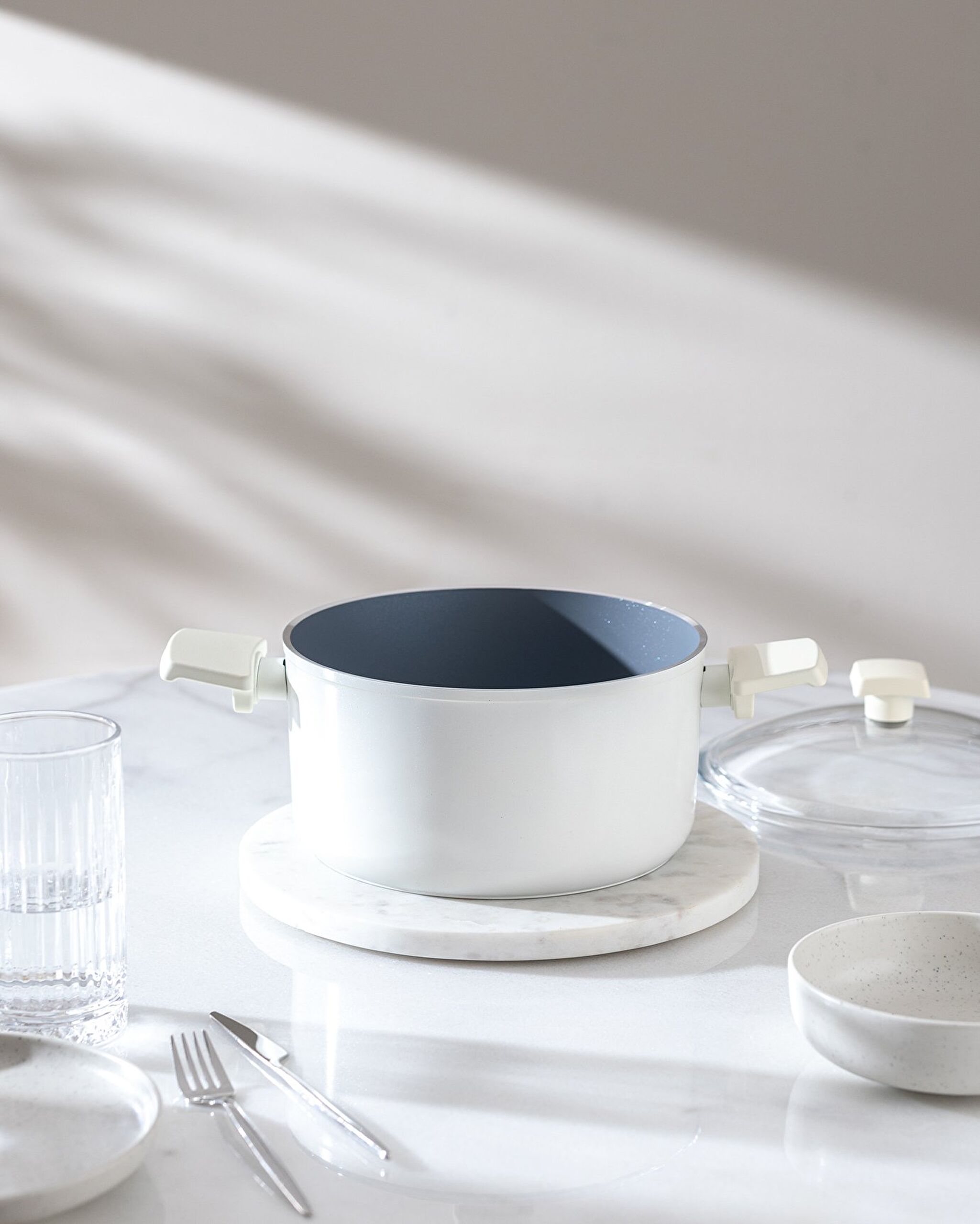 Nano Seramik Derin Tencere - Beyaz/Antrasit - 22 cm - 1