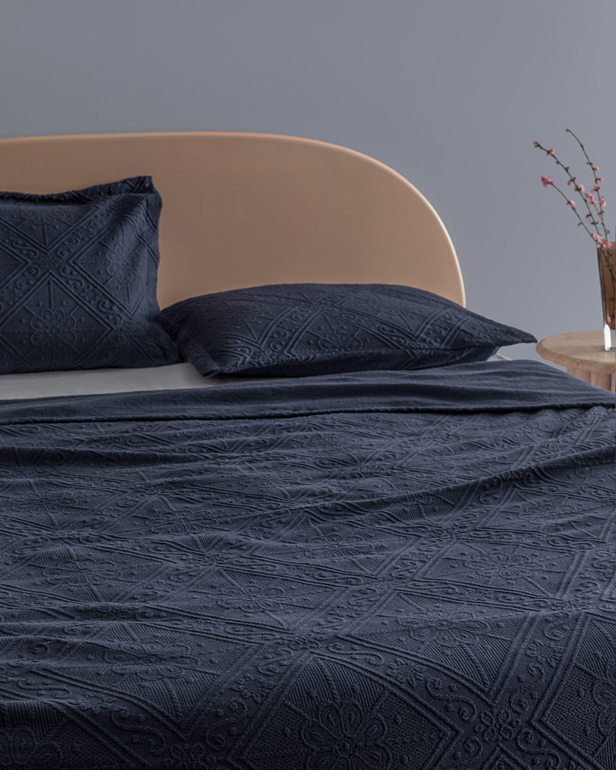 Couvre-lit double 100 % coton Marjolaina - Bleu marine - 1