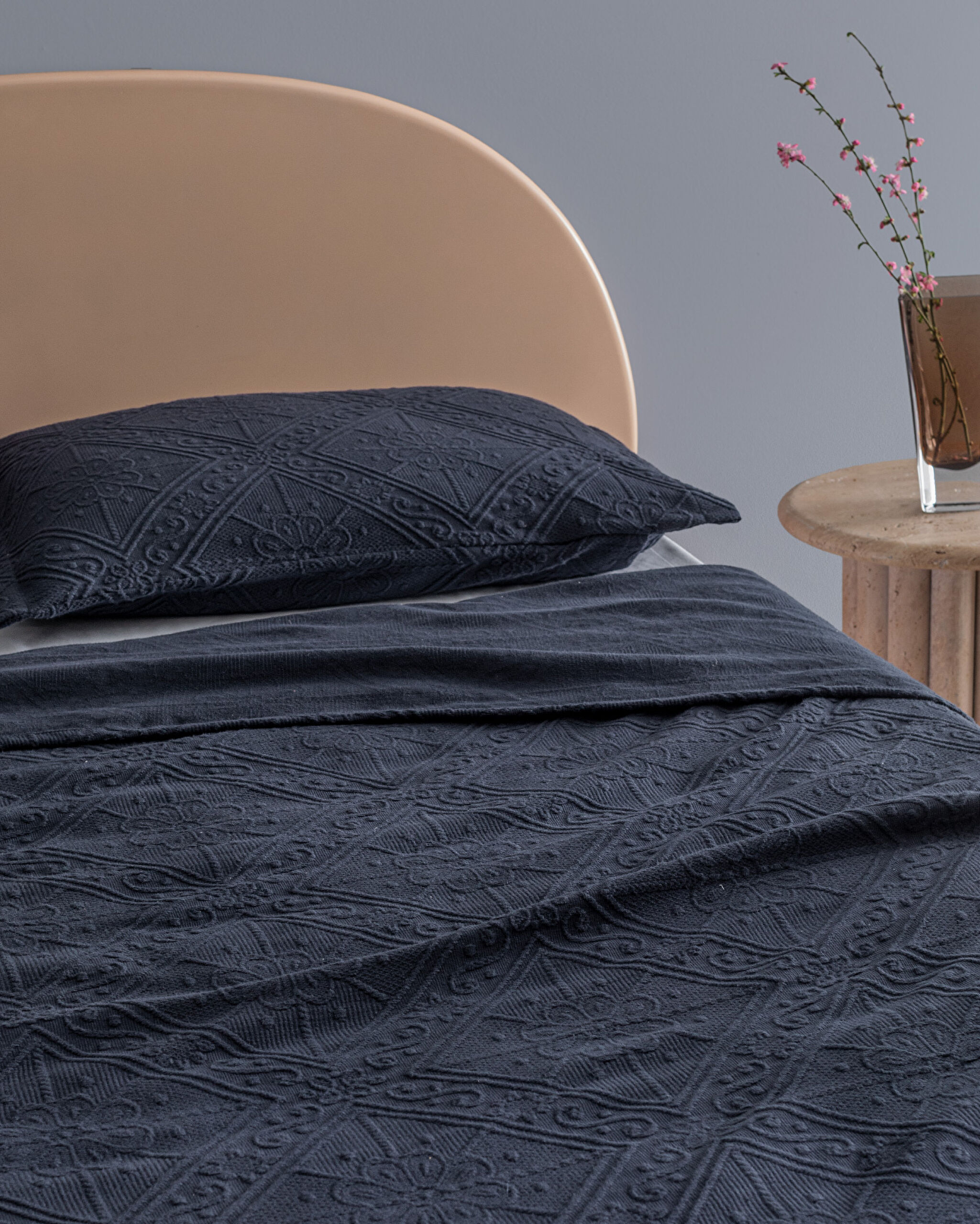 Couvre-lit double 100 % coton Marjolaina - Bleu marine - 2