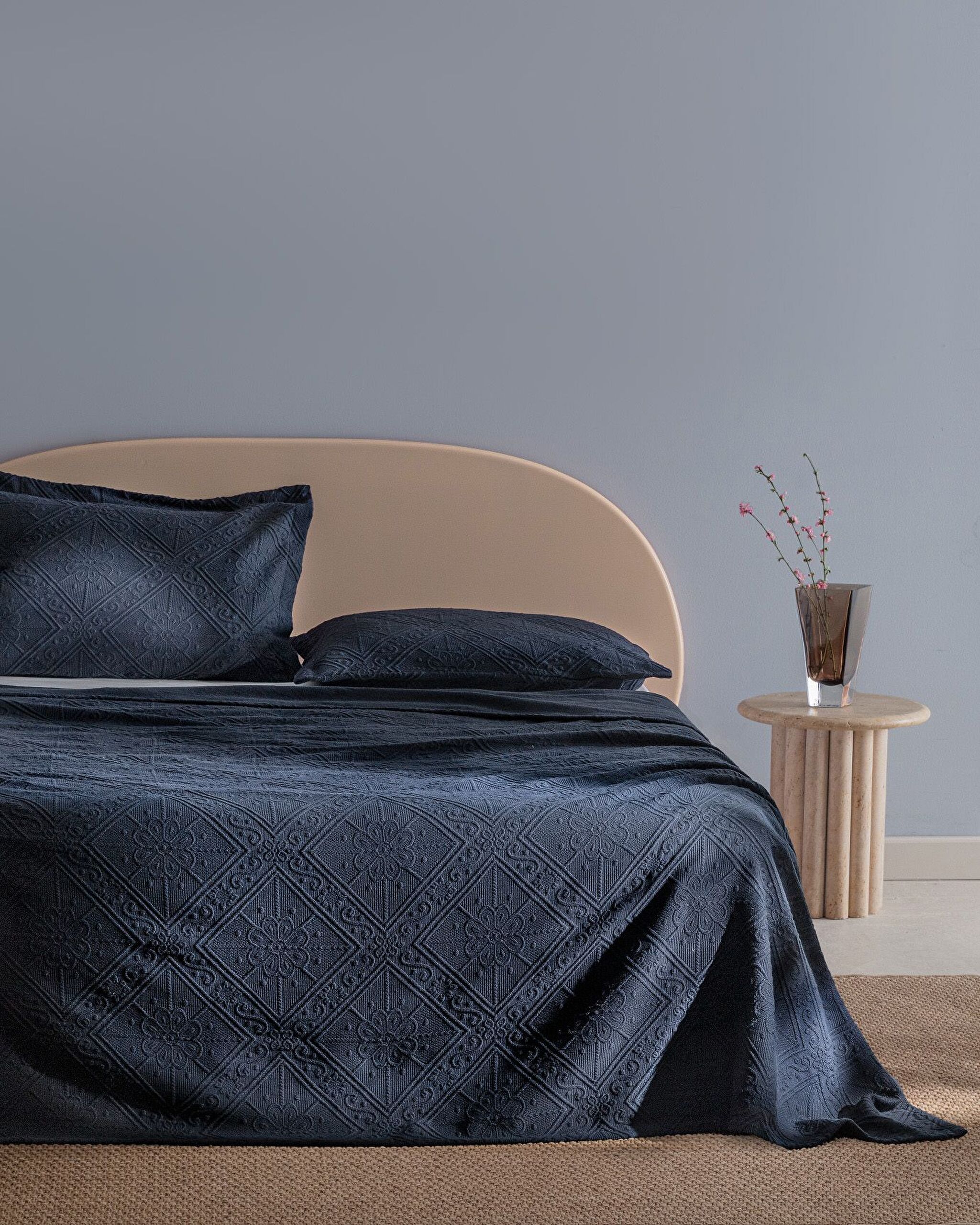 Couvre-lit double 100 % coton Marjolaina - Bleu marine - 0