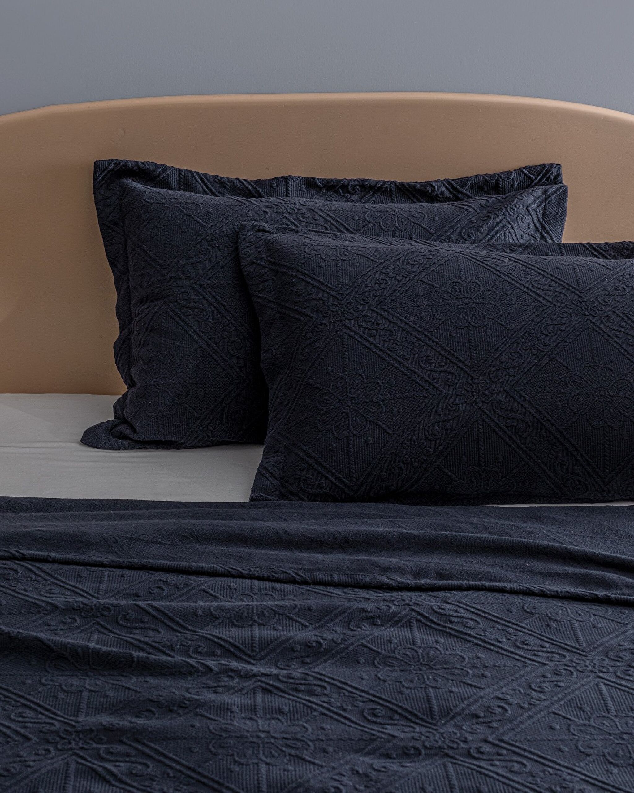 Couvre-lit double 100 % coton Marjolaina - Bleu marine - 3