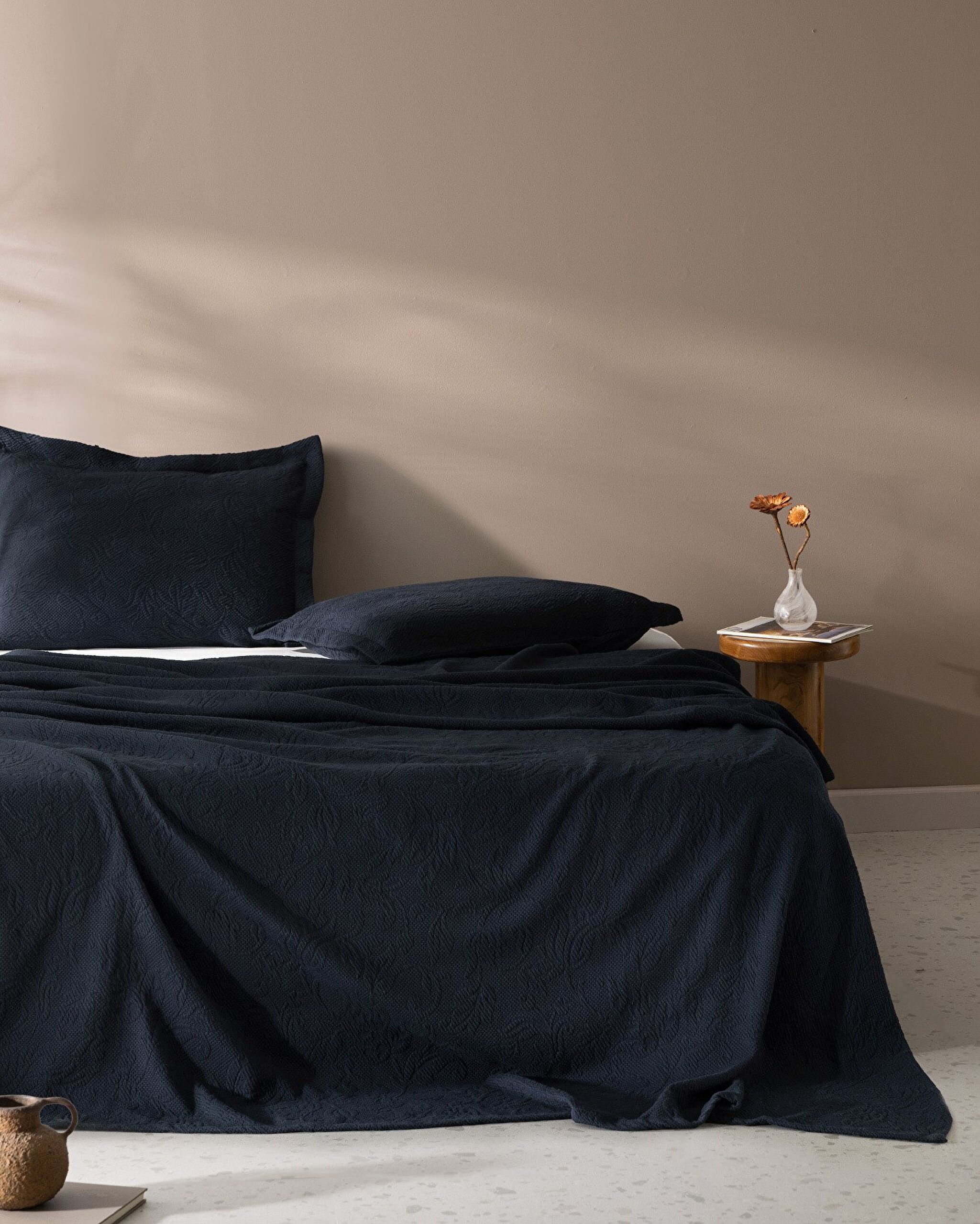 Couvre-lit double 100 % coton Esther - Bleu marine - 0