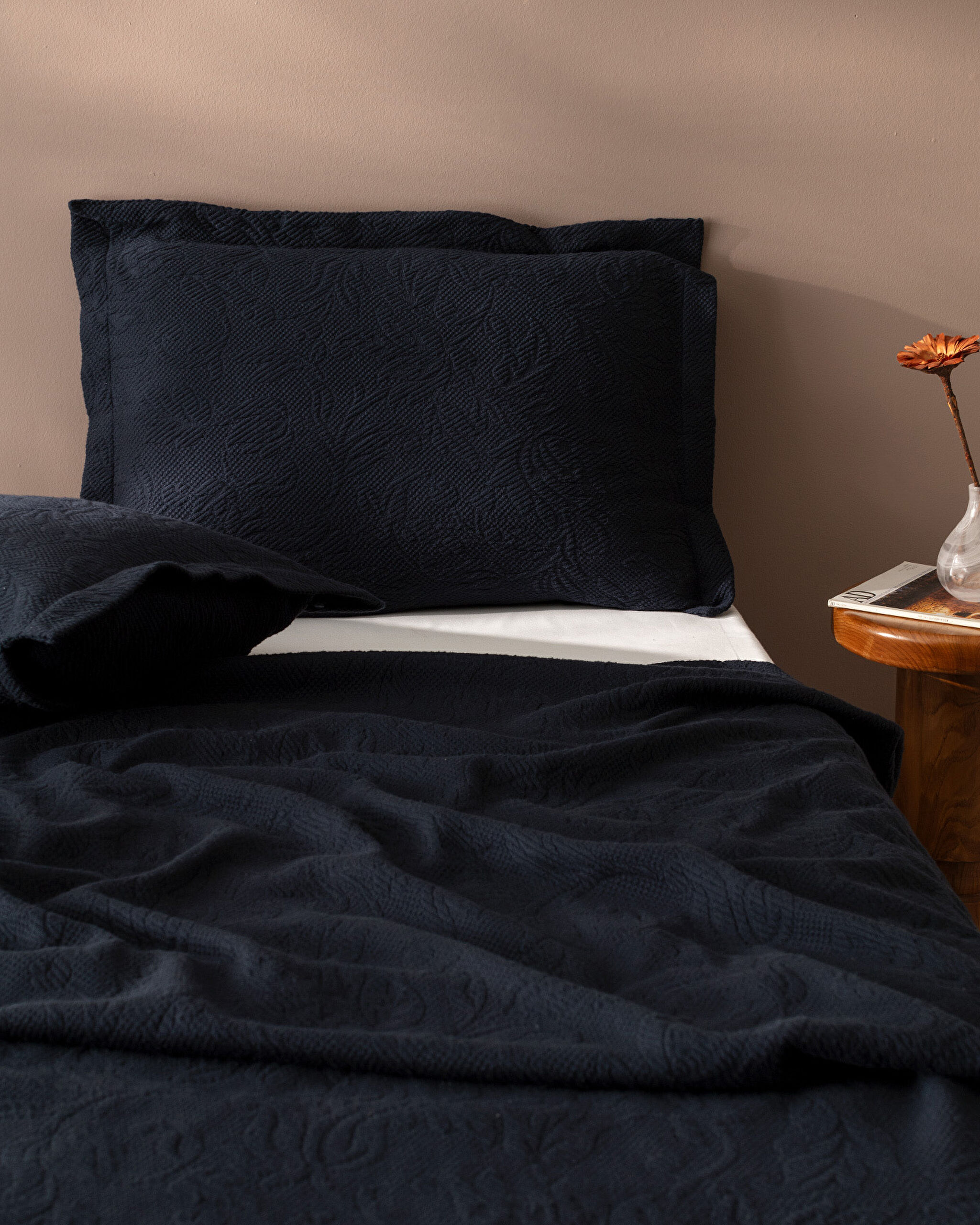 Couvre-lit double 100 % coton Esther - Bleu marine - 1