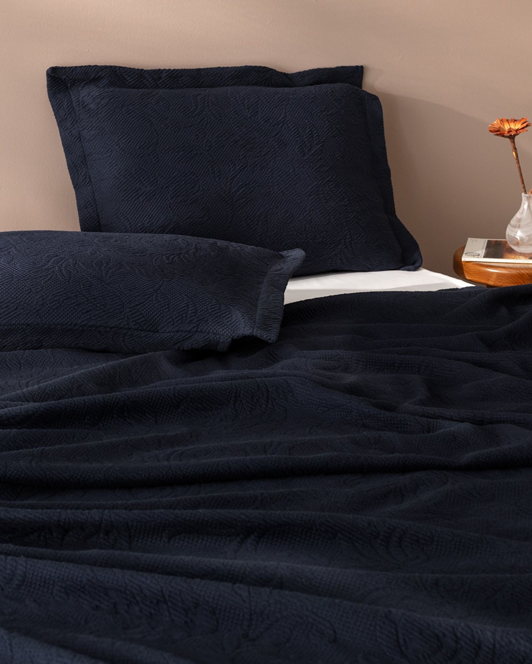 Couvre-lit double 100 % coton Esther - Bleu marine - 2