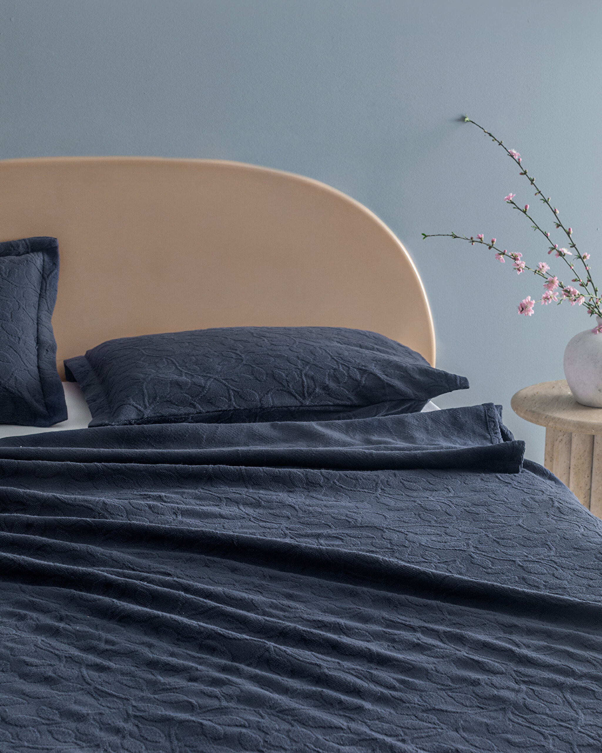 Couvre-lit Double 100% Coton Chantal - Bleu Marine - 2