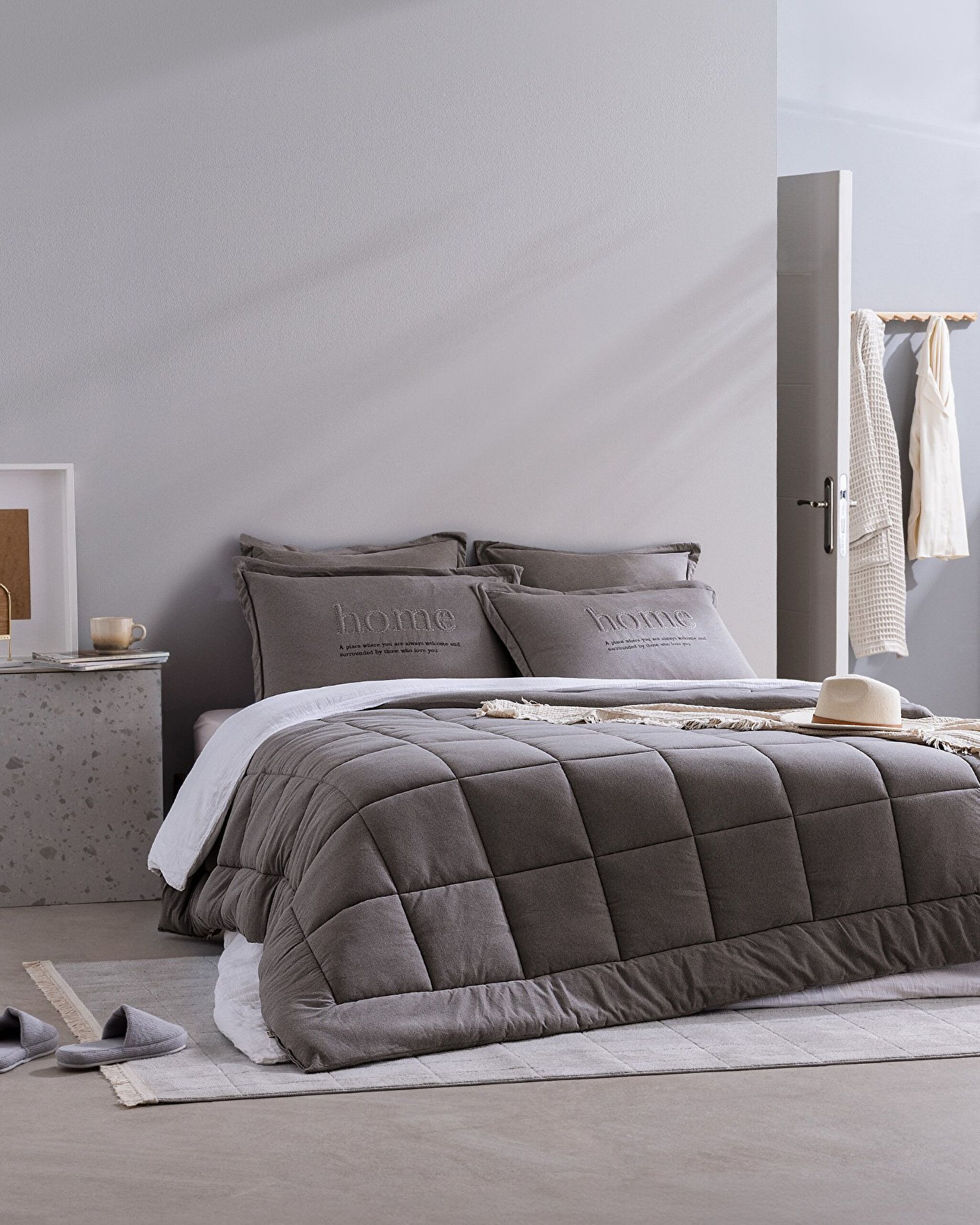 Bobigny Doppel-Baumwoll-SuperSoft-Bettdecken-Set – Anthrazit - 0