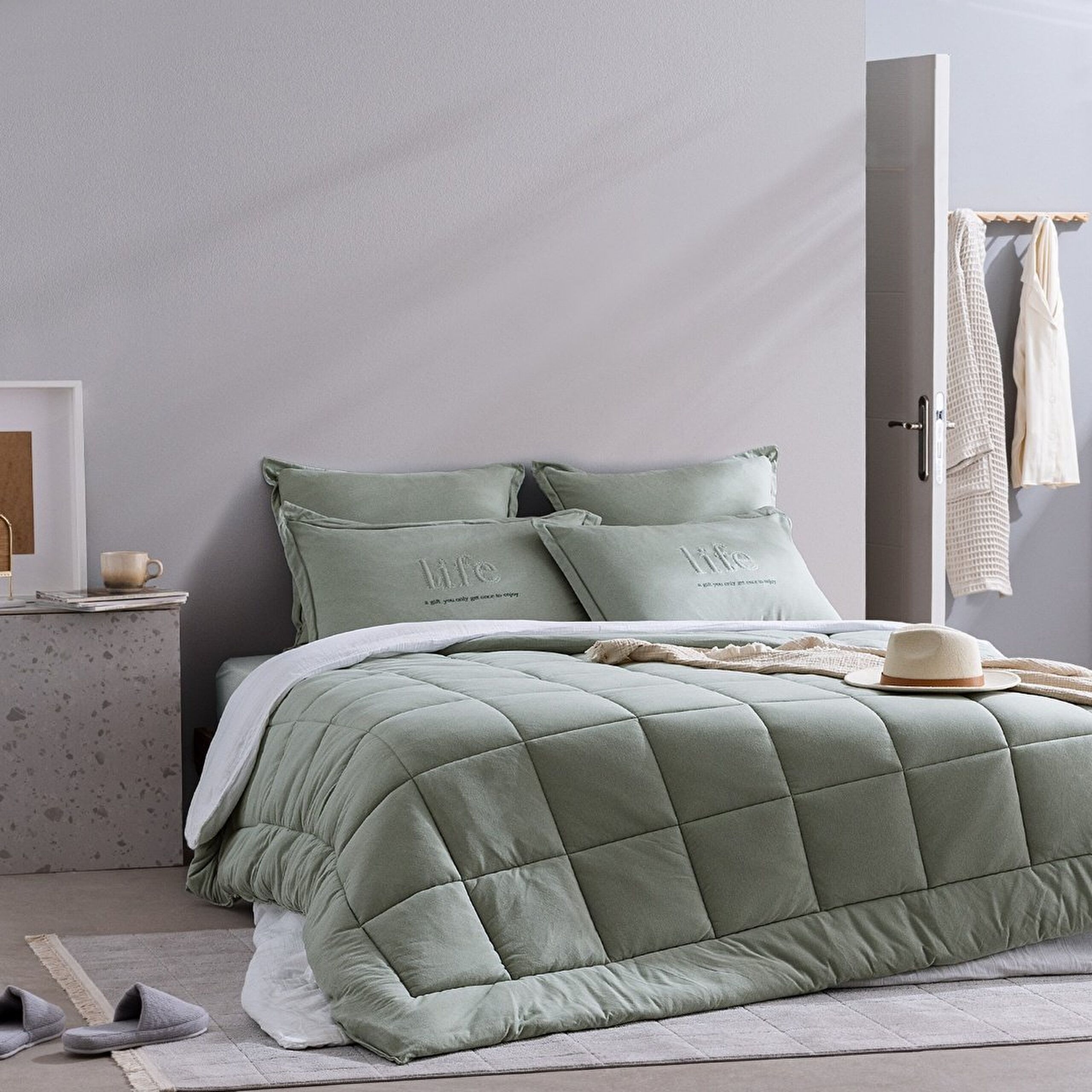 ⁠ Bobigny Double Cotton SuperSoft Comforter Set - Mint Green_0}