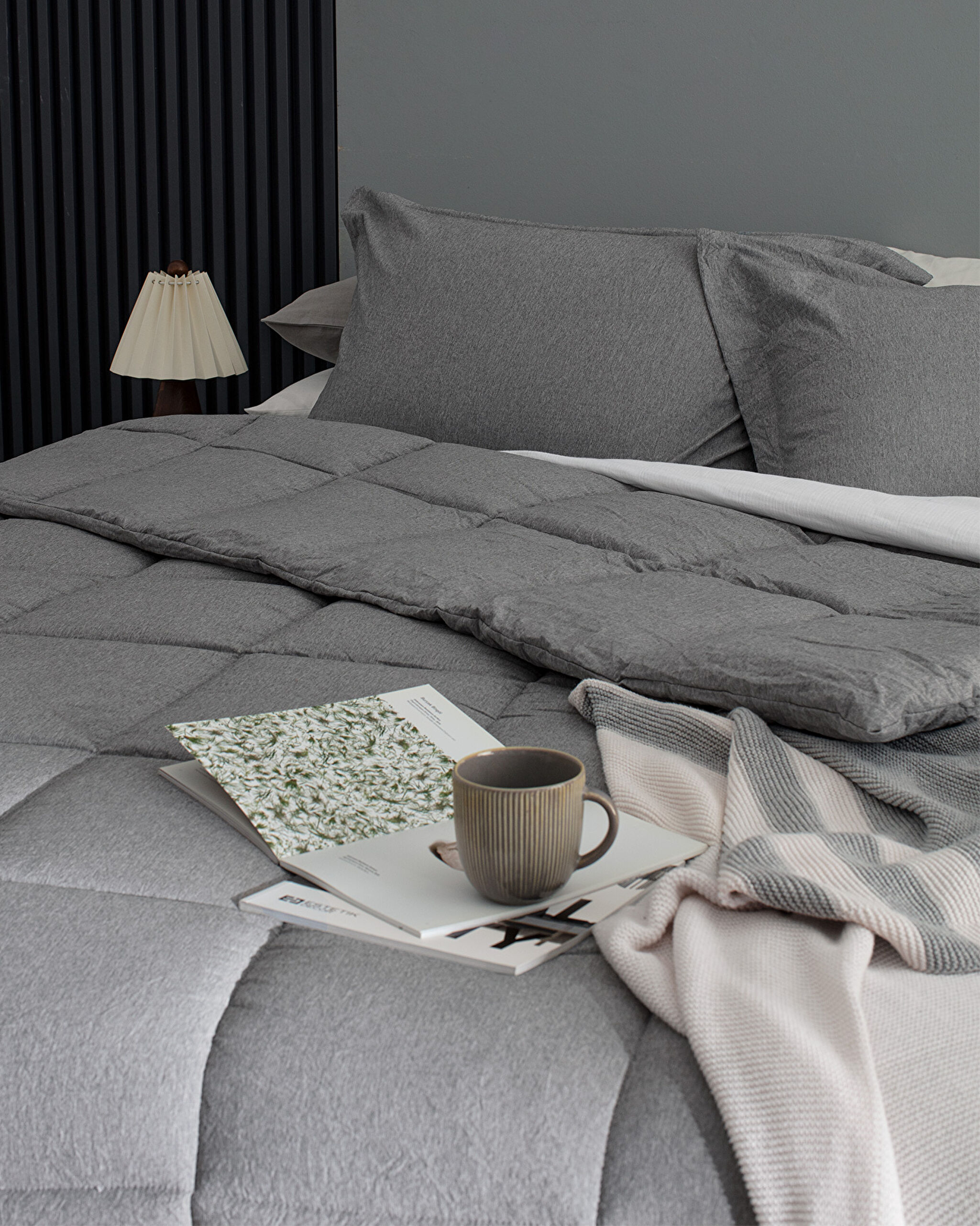 Meleni Çift Kişilik Comforter Set - Gri - 2