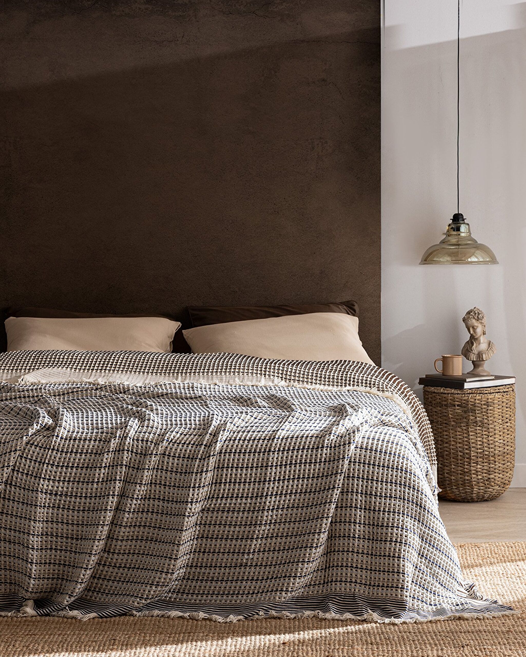 Couvre-lit double 100 % coton Bresdon - Marron/Bleu - 0