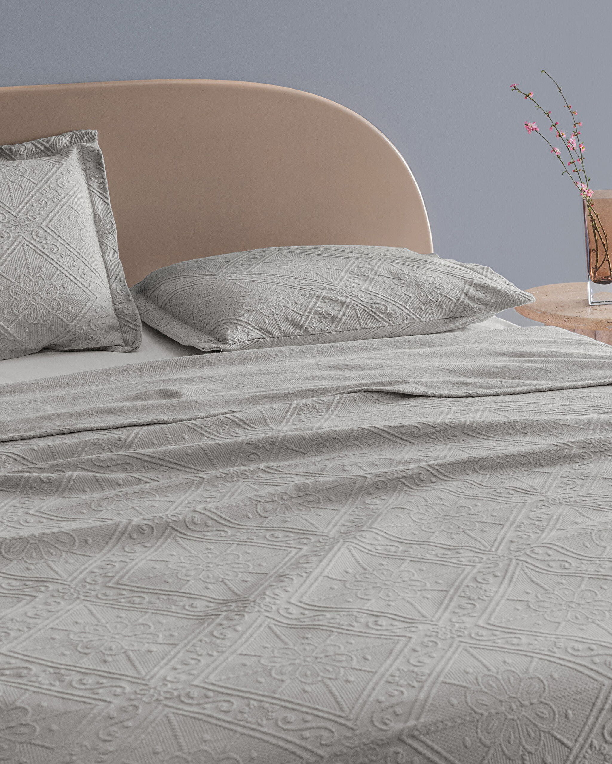 ⁠ Κάλυμμα κρεβατιού Marjolaina 100% Cotton King Size - Γκρι_1}