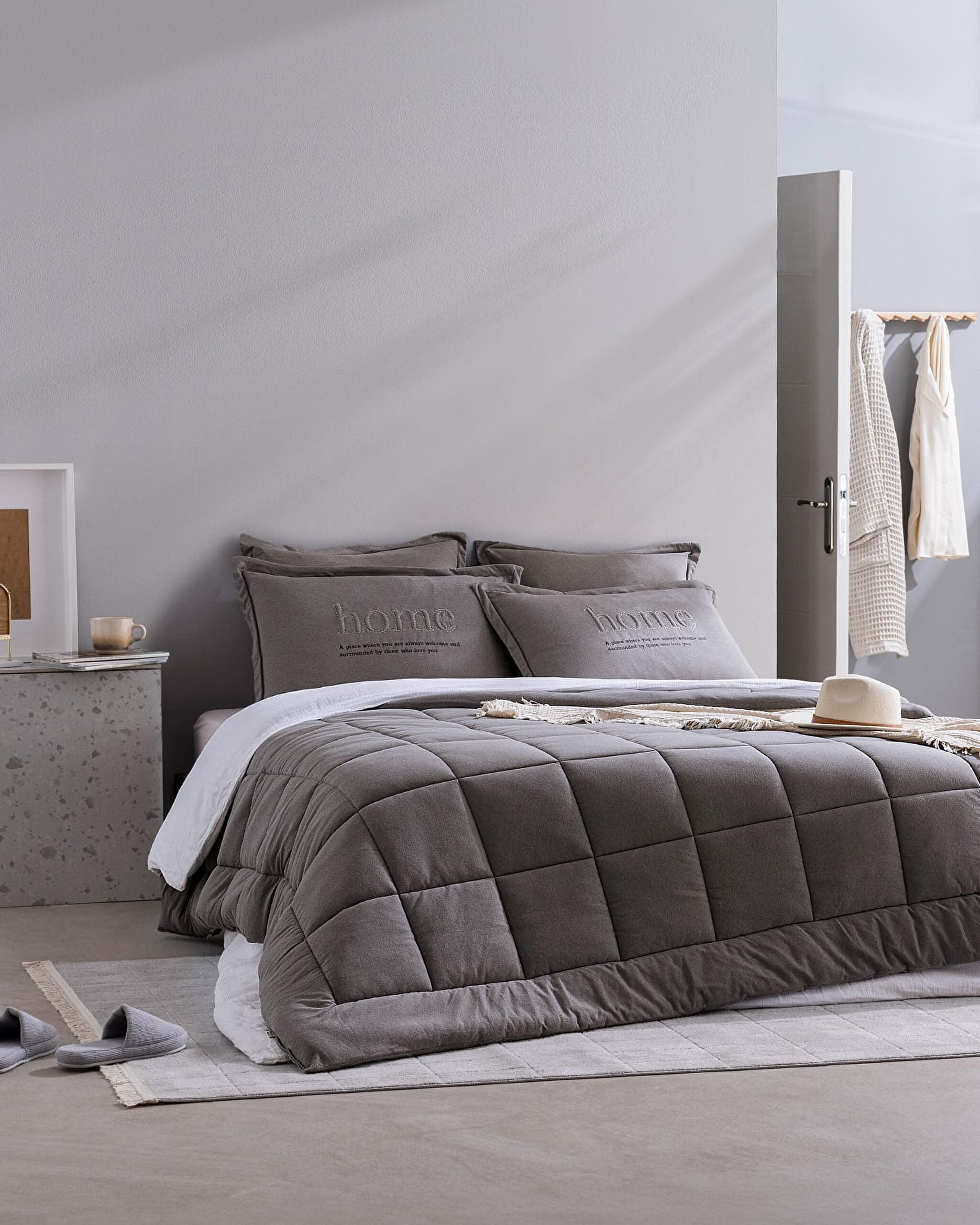 Parure de lit Bobigny King Size en coton ultra doux - Anthracite - 0