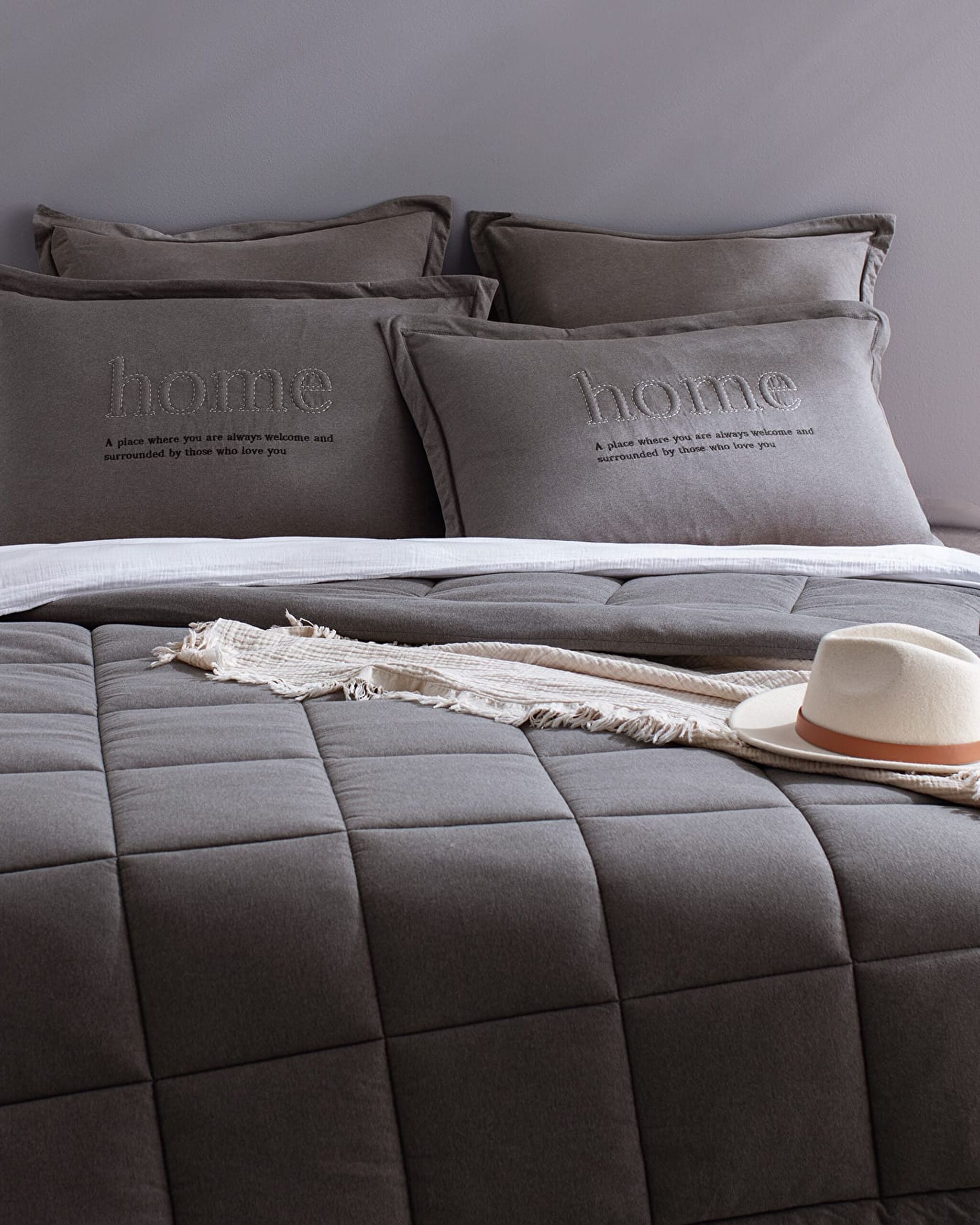 Parure de lit Bobigny King Size en coton ultra doux - Anthracite - 1