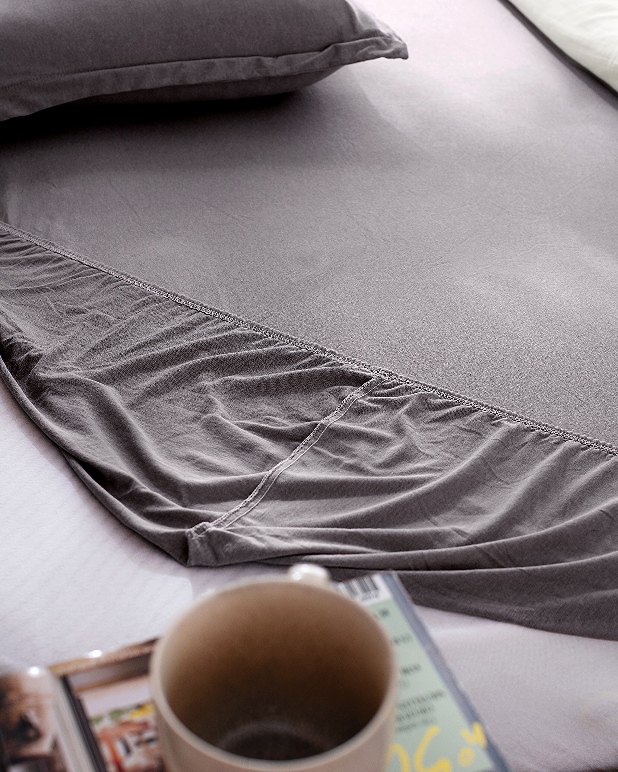 Parure de lit Bobigny King Size en coton ultra doux - Anthracite - 7