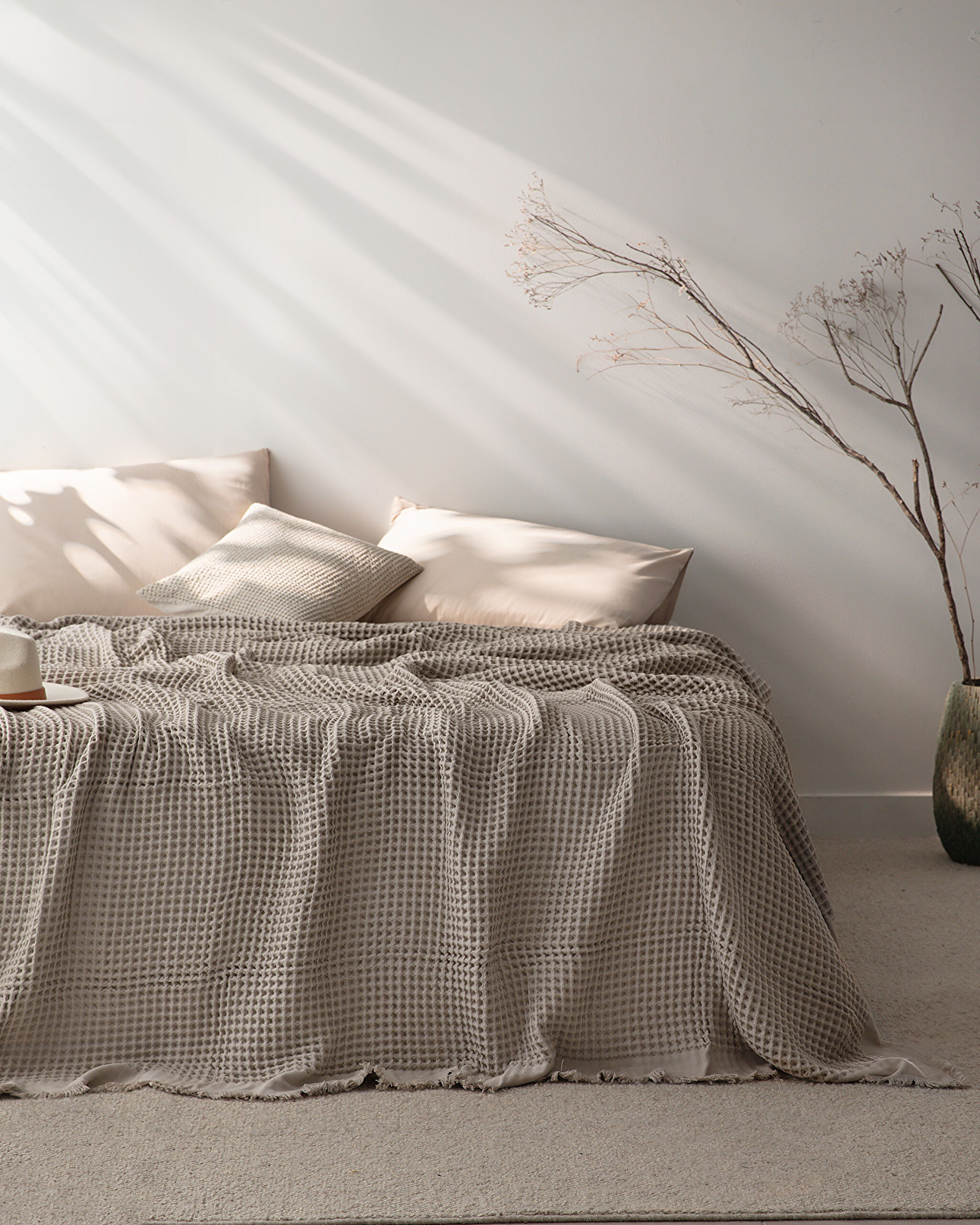 Couvre-lit simple 100 % coton Beatrice - Beige - 0