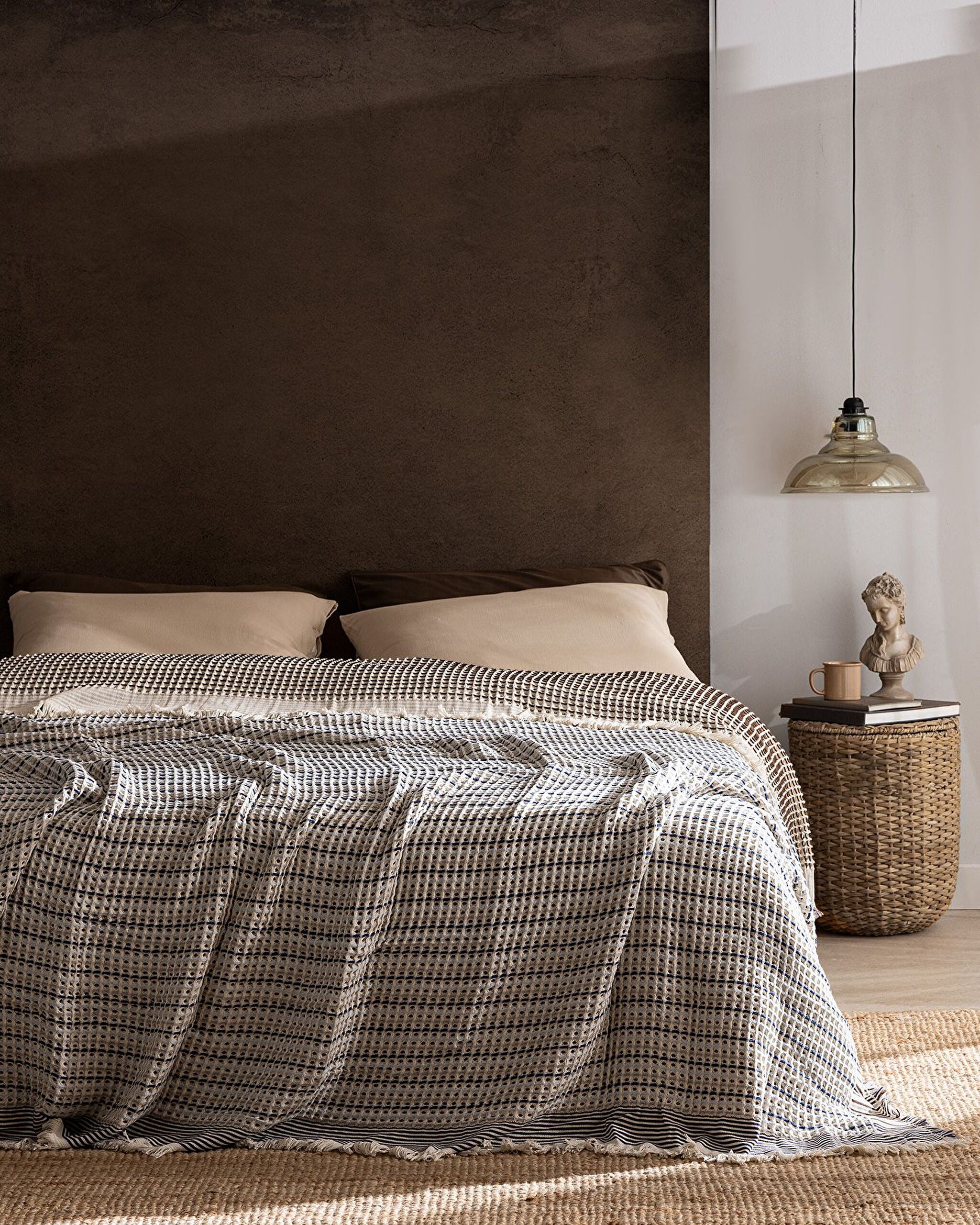 Couvre-lit simple 100 % coton Bresdon - Marron/Bleu - 0